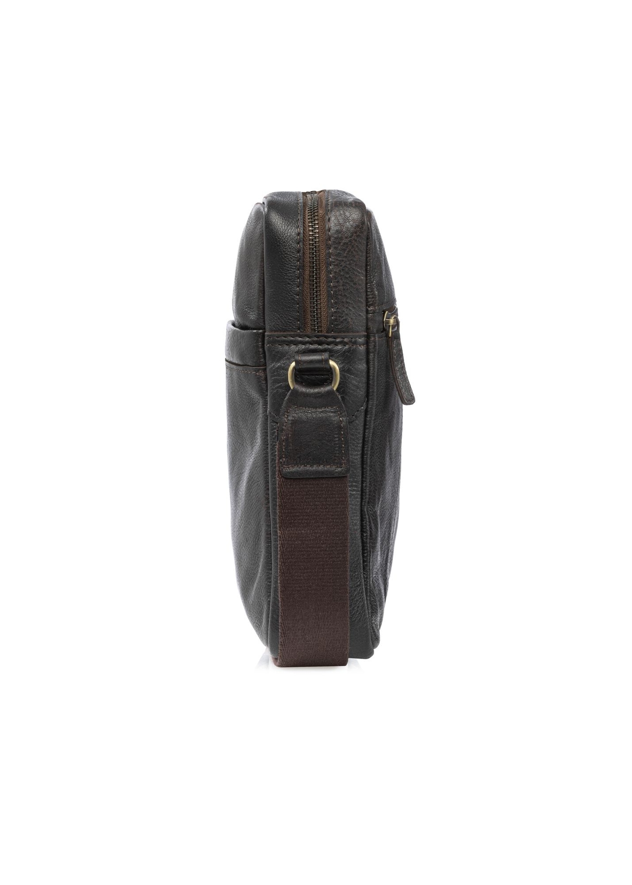 Men's dark brown leather bag TORMS-0502-1I(W26) - side product view, on a white background.