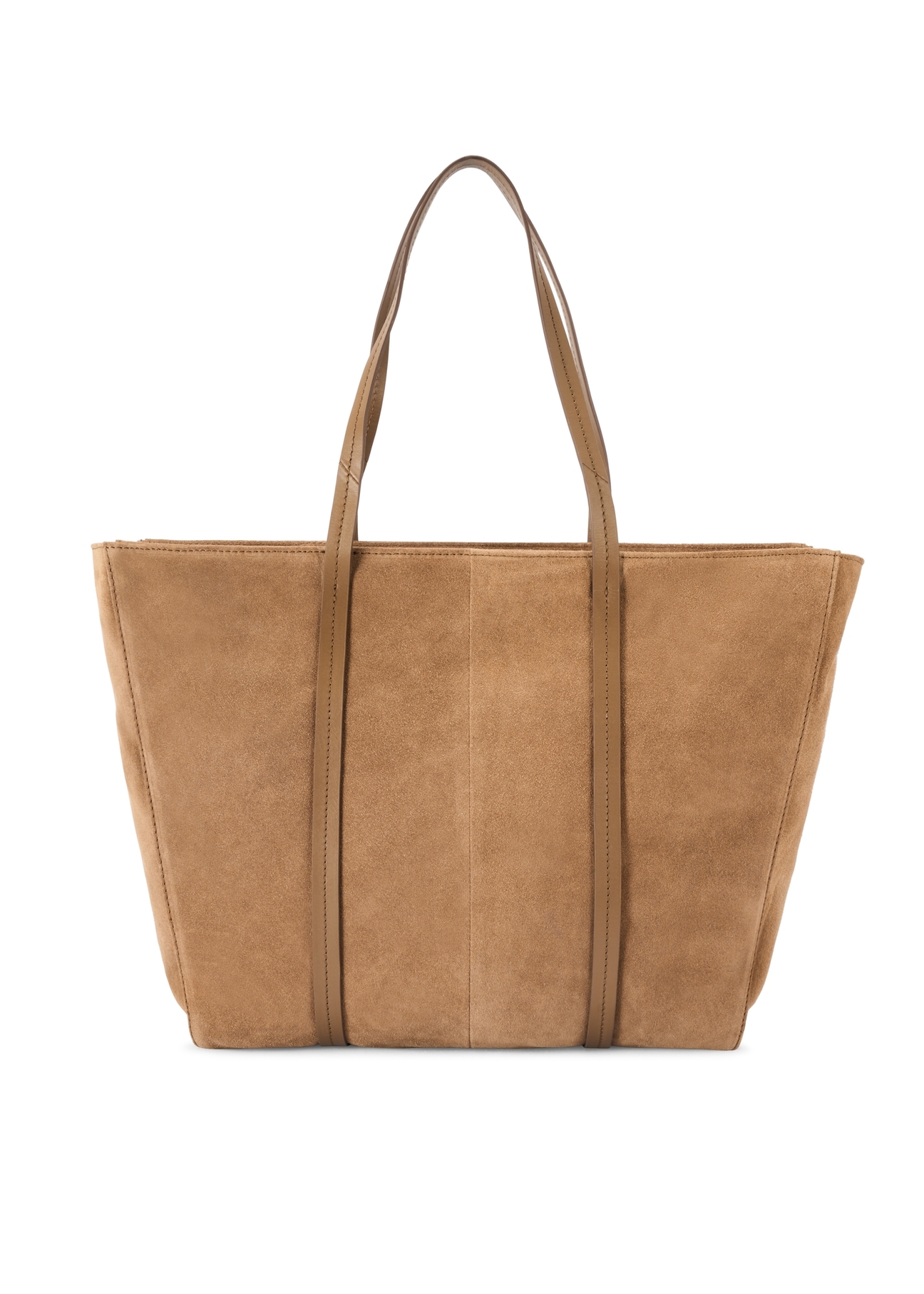 Beige suede women's shopper bag TORES-1248-1B(W26) - product view from the back, on a white background.