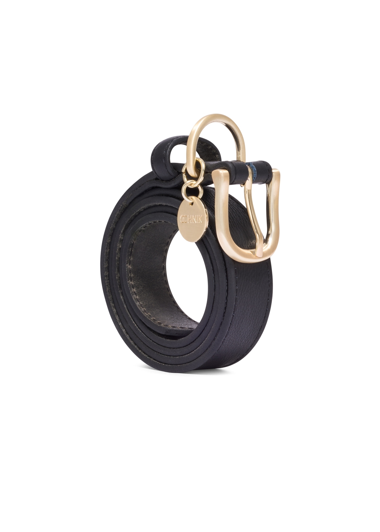 Women's black leather belt PASDS-0275-9I(Z26), angled product view on a white background.