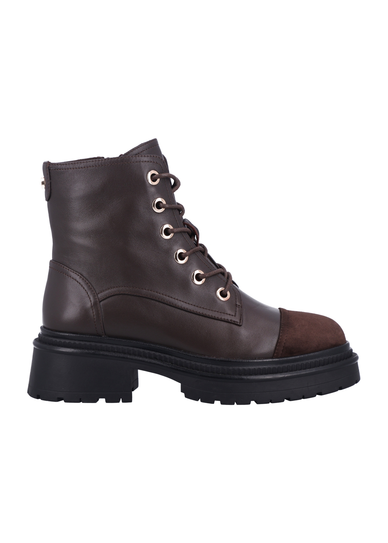 Dark brown women's ankle boots BUTYD-1343-1I(Z26), side view of the product on a white background.