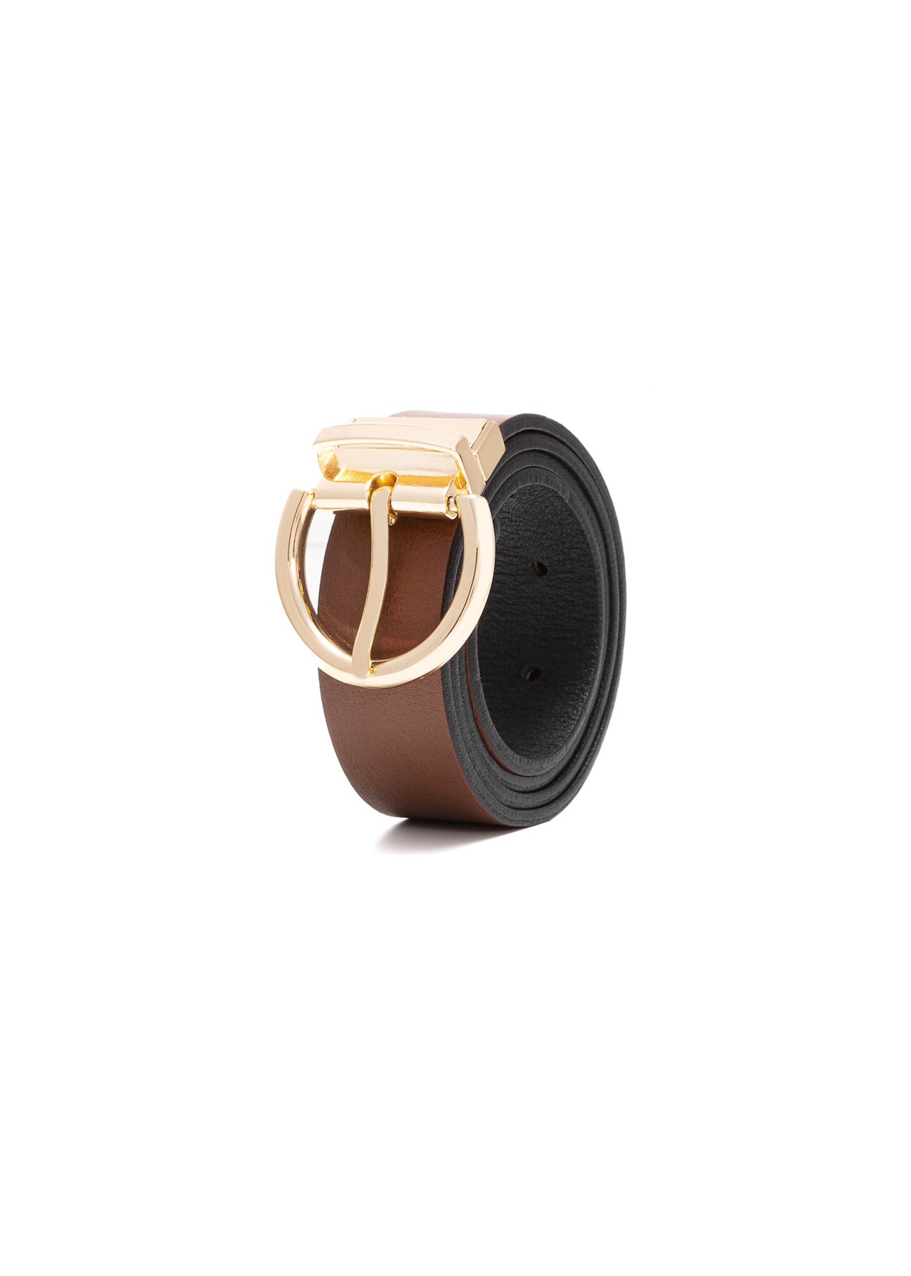 Reversible brown and black women's belt PASDS-0175B-88(Z25), diagonal product view on white background.