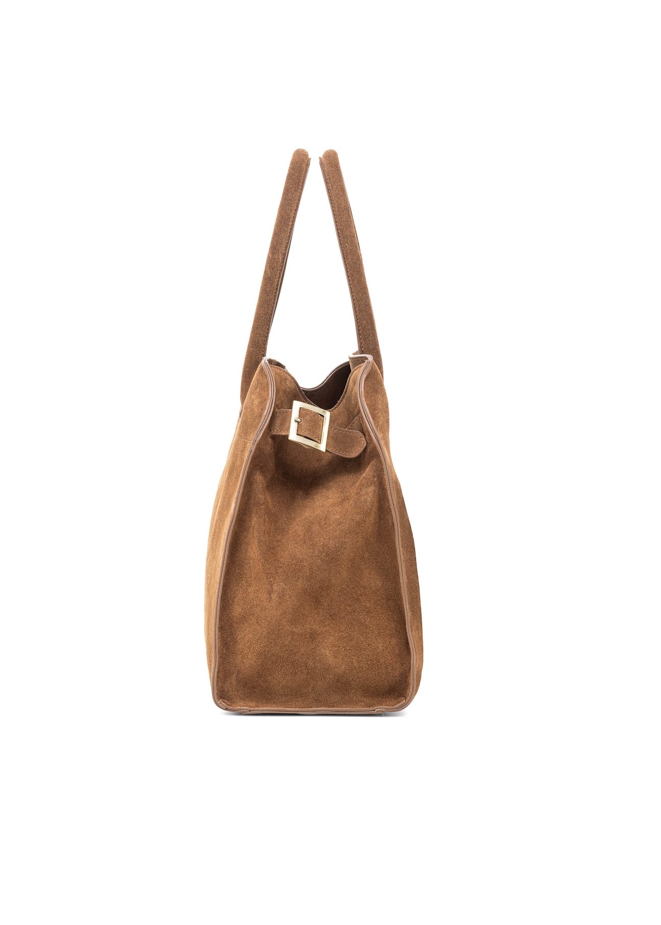 Cognac-colored suede handbag TORES-1191-88(Z25), side view of the product on a white background.