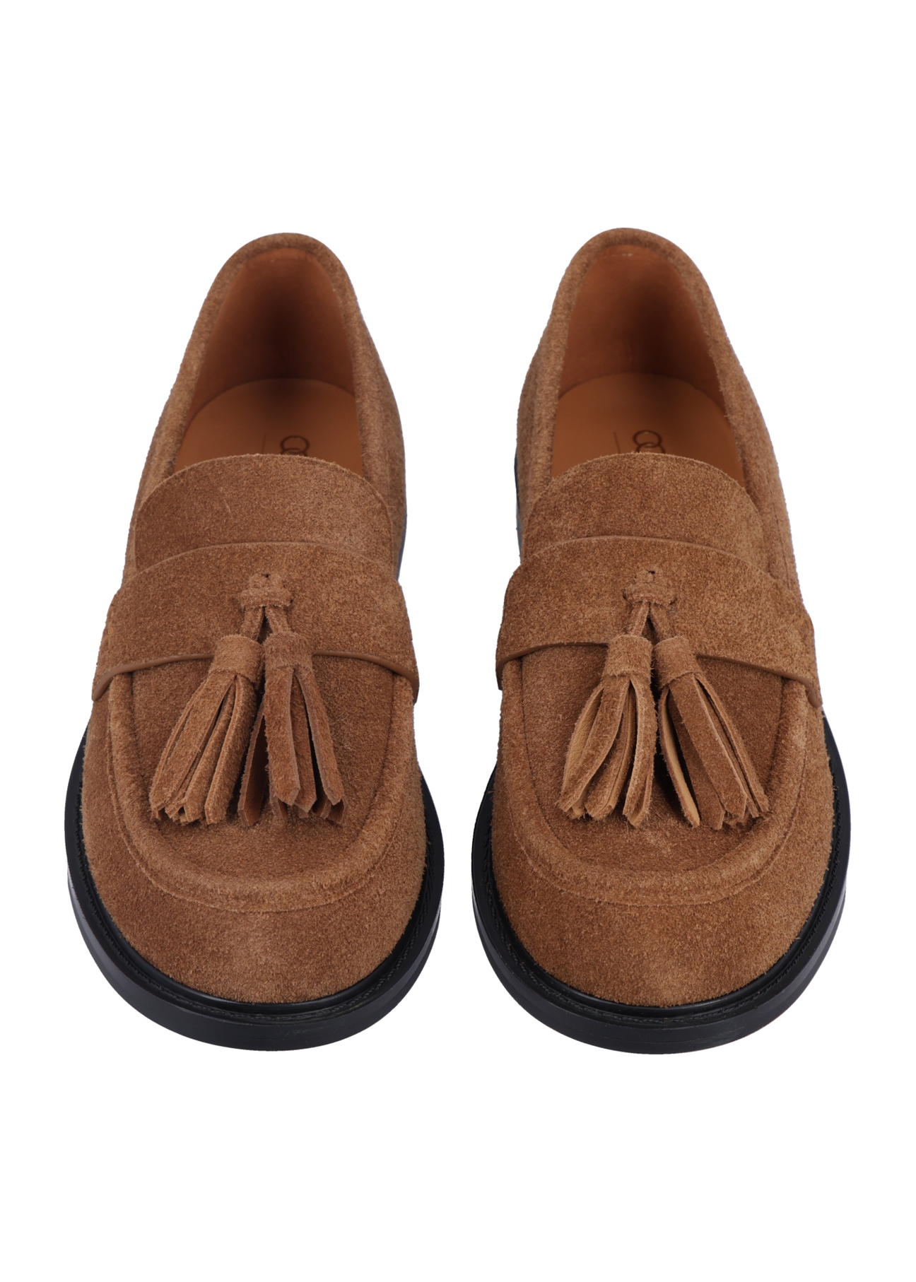 Women's suede moccasins in cognac color BUTYD-1331-1F(Z26), front product view on white background.