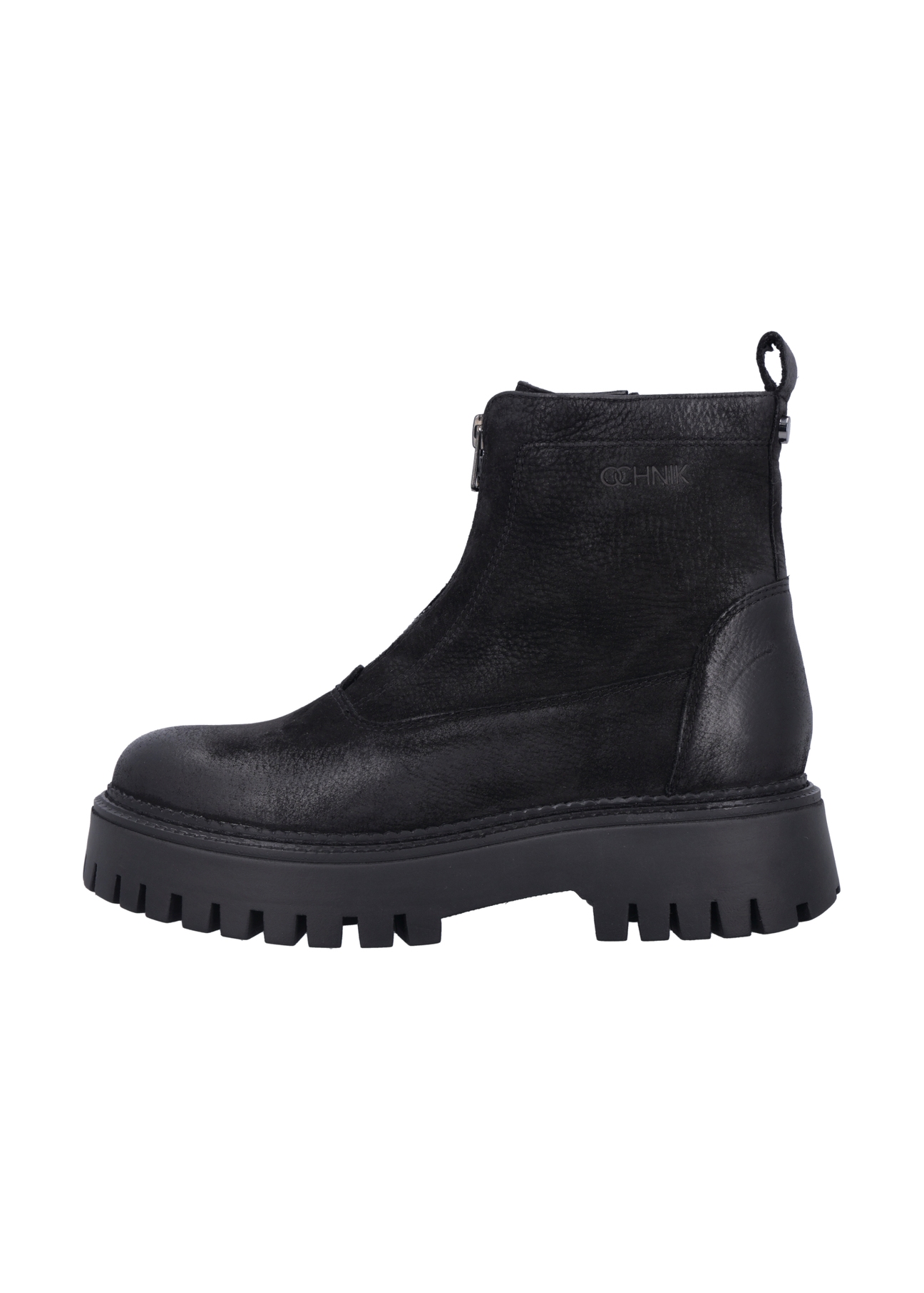 Black leather women's ankle boots BUTYD-1291-9I(Z26), side view of the product on a white background.