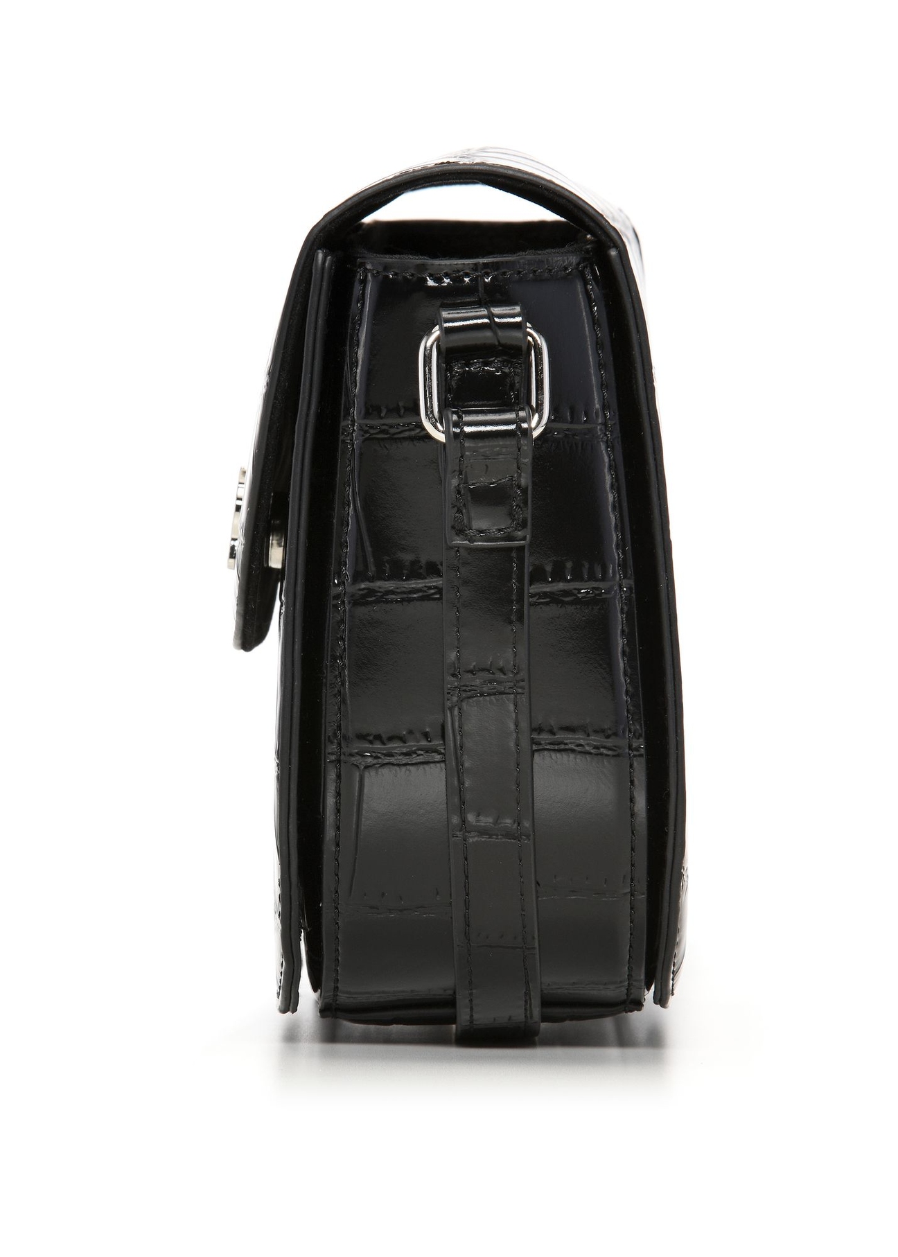 Black small croco shoulder bag TOREC-1244-9G(Z26) - side view of the product, on a white background.