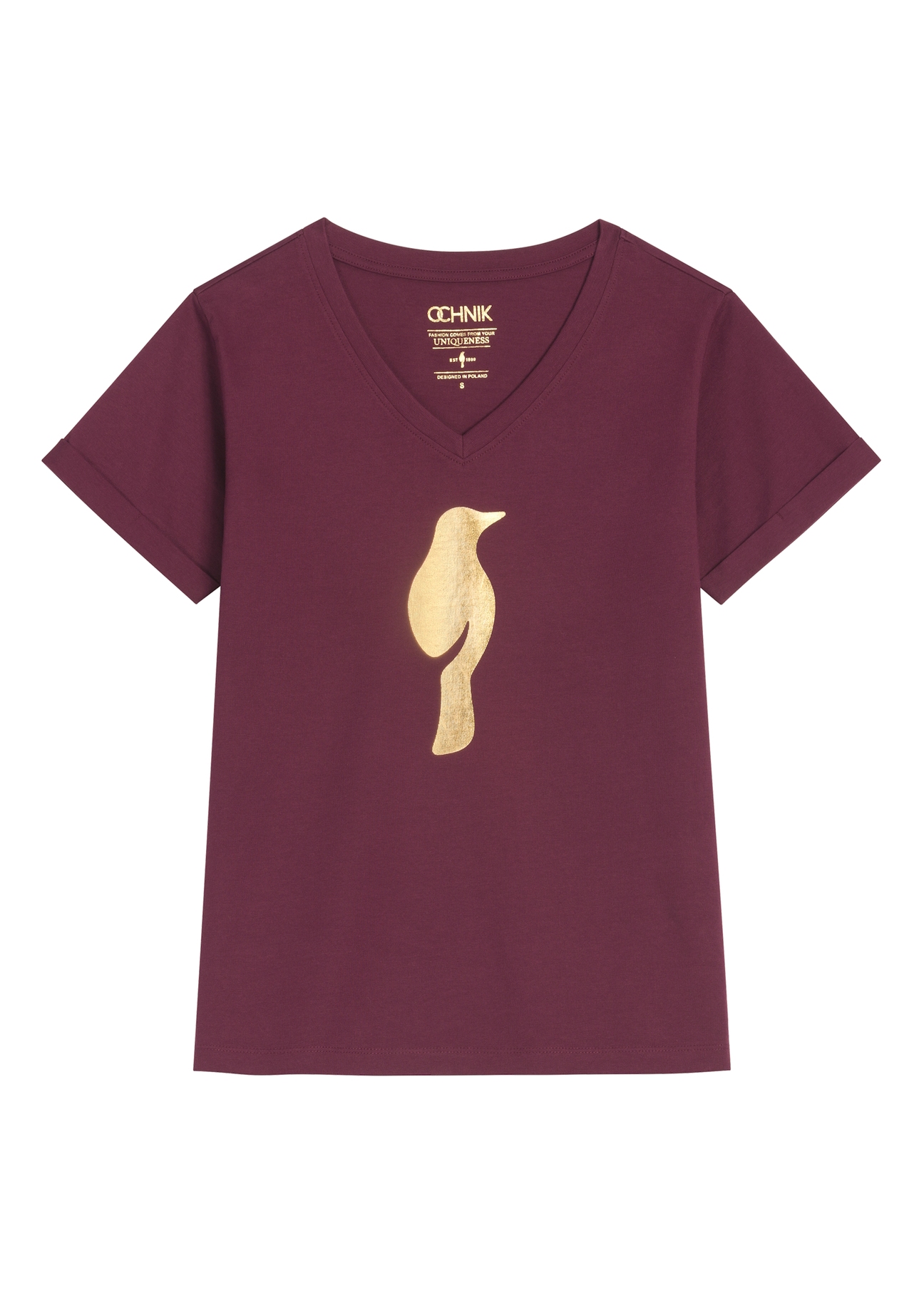 Burgundy women's t-shirt TSHDT-0149-4D(Z26), product view from the front on a white background.