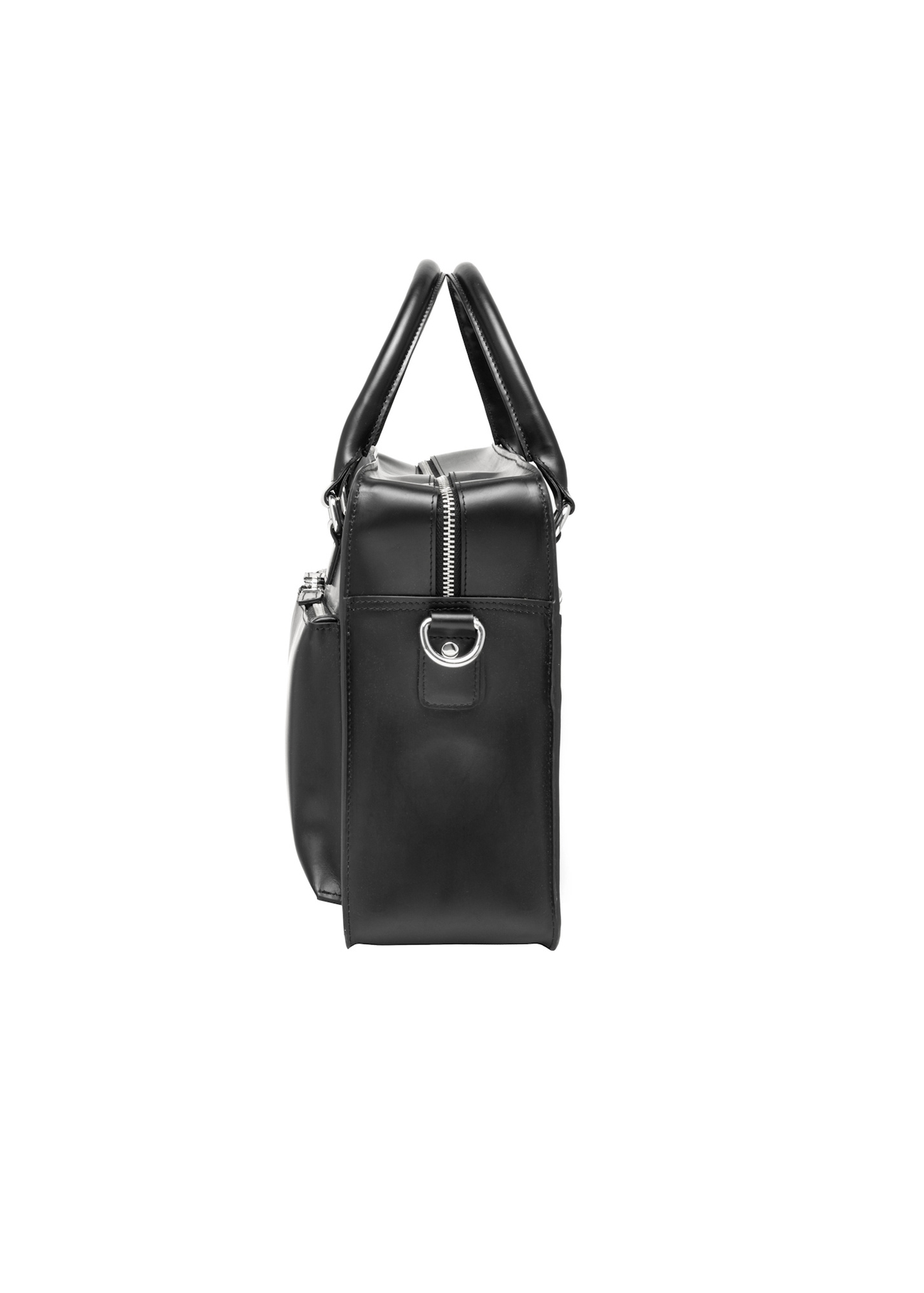Black leather business briefcase TORMS-0531-99(Z26), side view of the product on a light background.