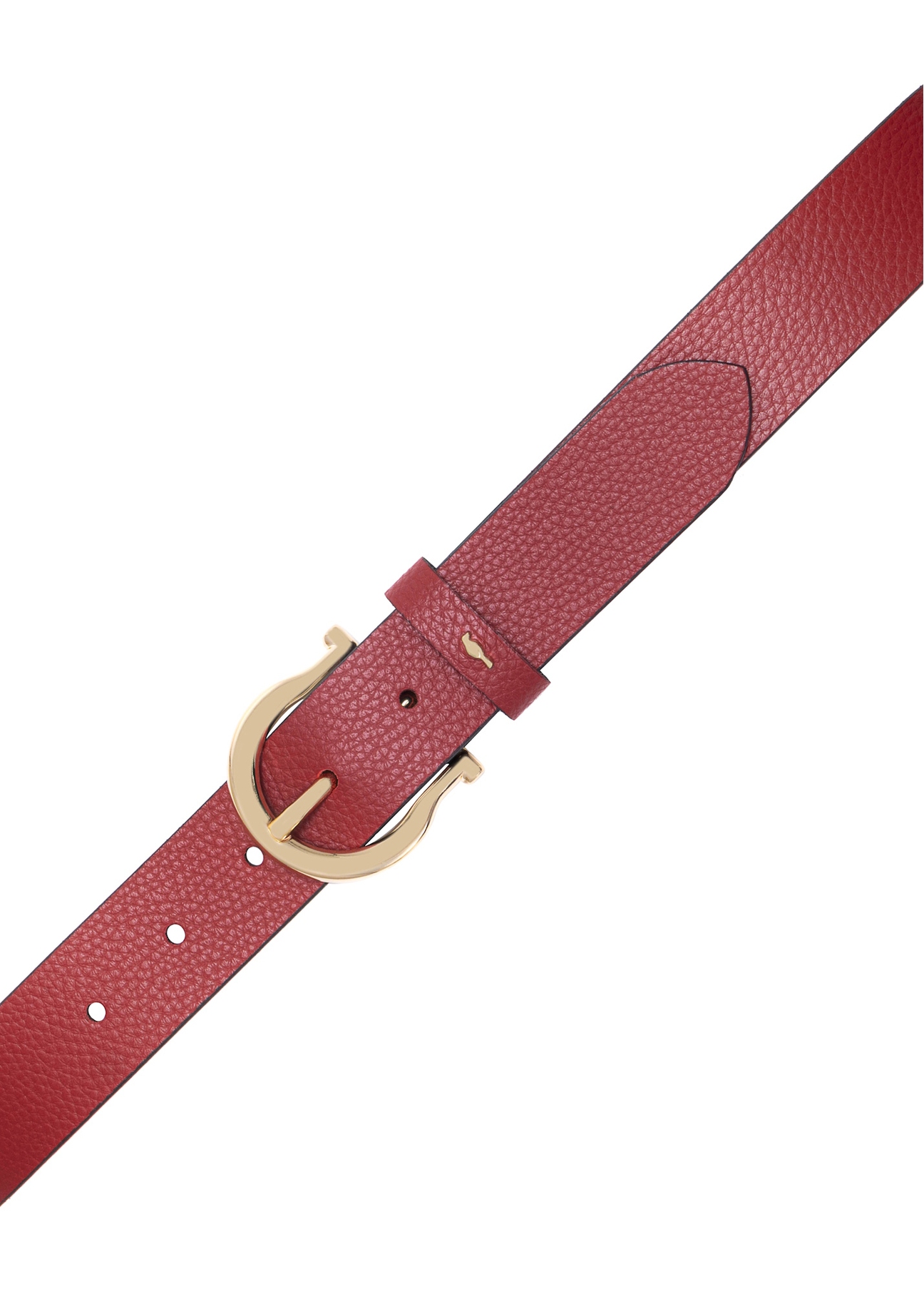 Red women's leather belt PASDS-0274B-49(Z25), product view with buckle on white background.