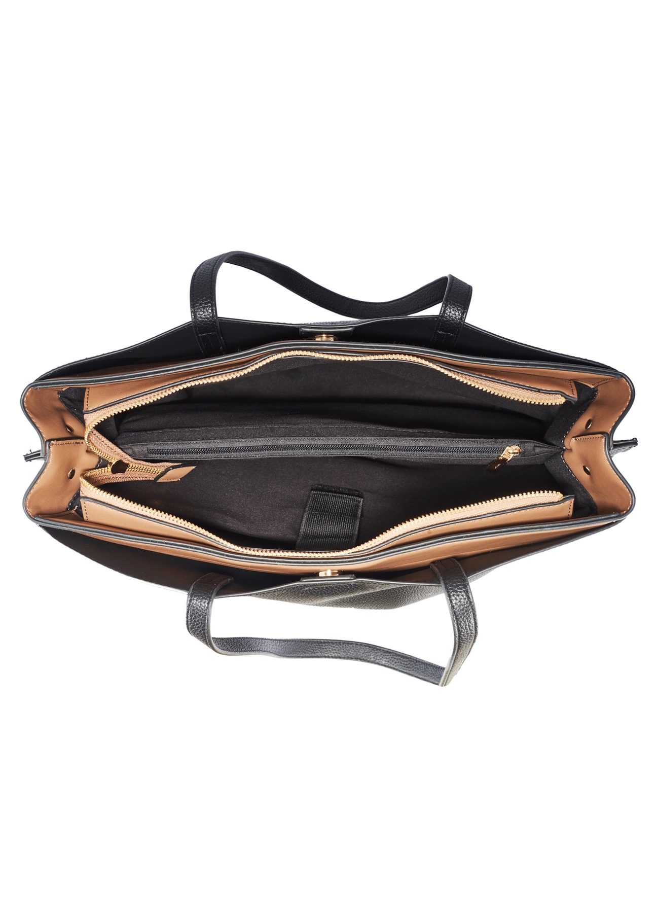 Black large women's handbag TOREC-1054-99(Z25), view of the inside of the product on a white background.