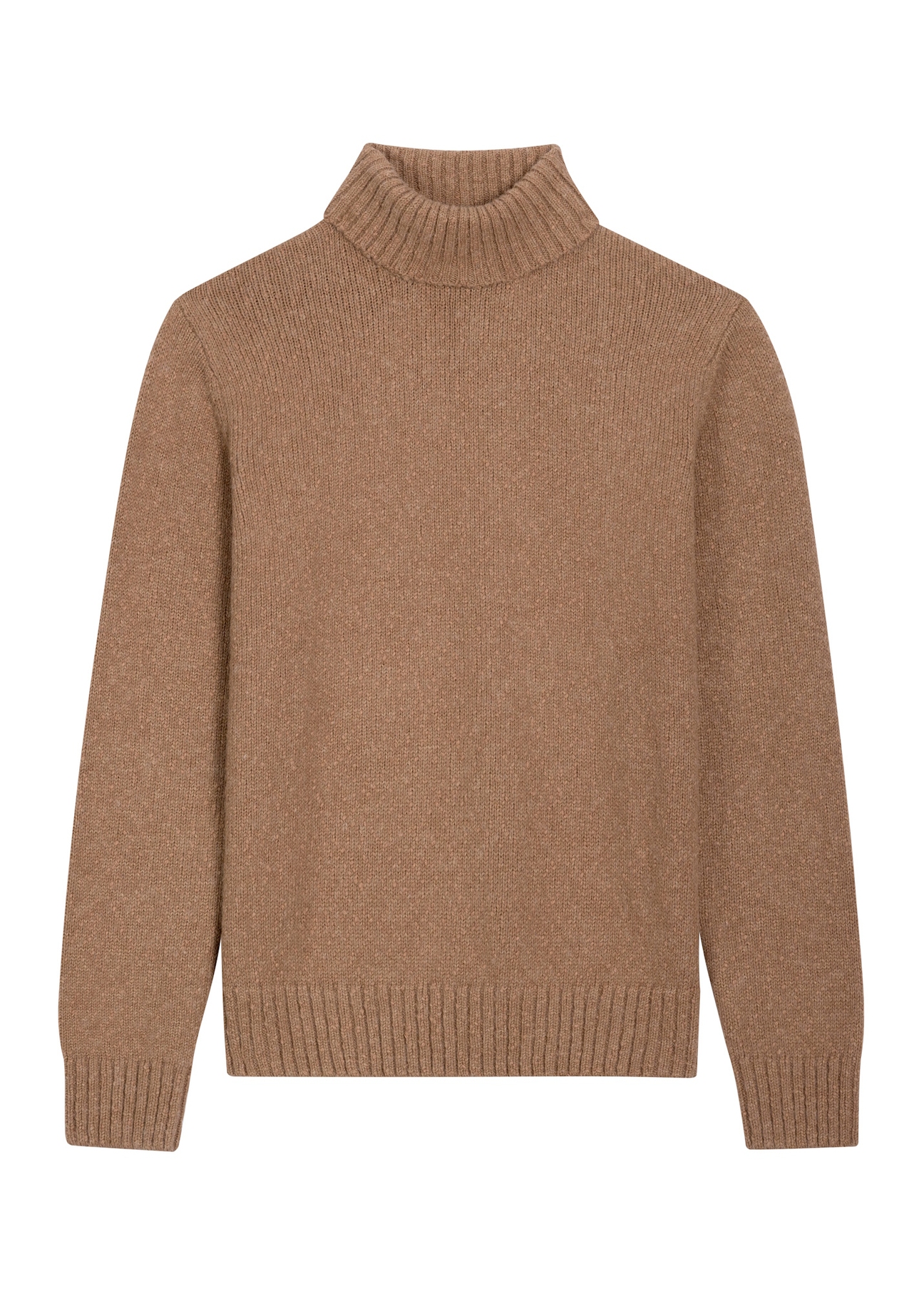 Men's camel turtleneck sweater SWEMT-0209-1D(Z26), front view of the product on a white background.