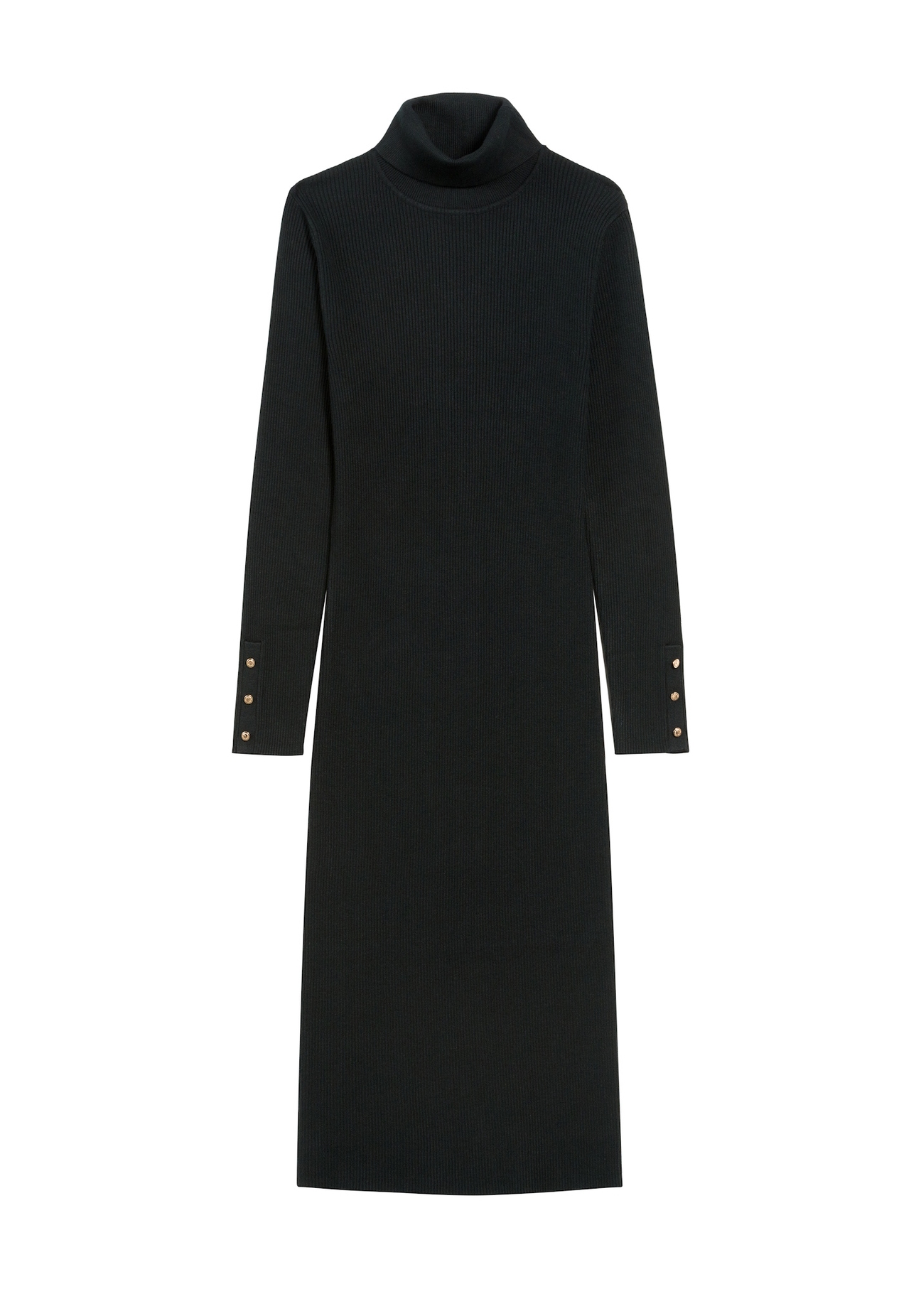 Black turtleneck midi dress SUKDT-0205-99(Z25) product view from the front on a white background.