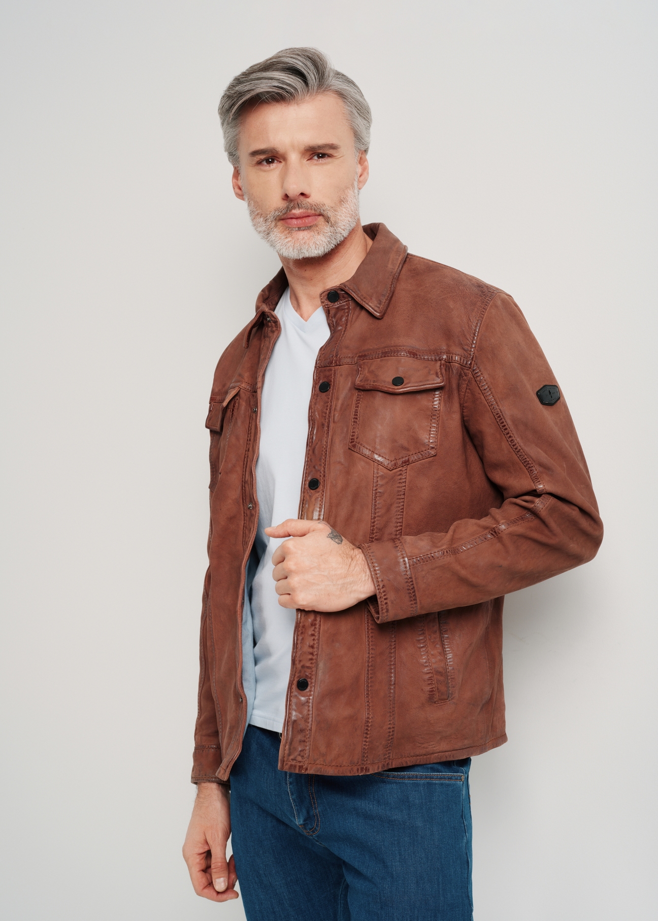 Brown leather jacket for men KURMS-0335-2078(W24)-02