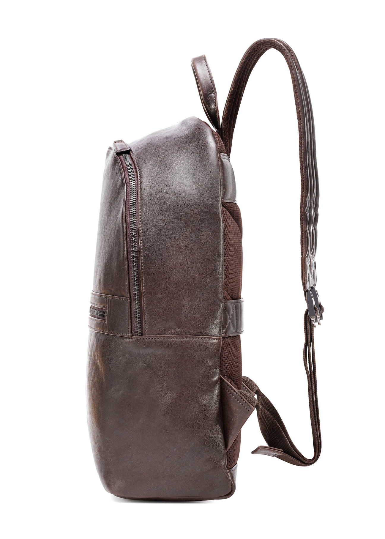 Dark brown leather men's backpack TORMS-0458-89(Z25), side product view on white background.