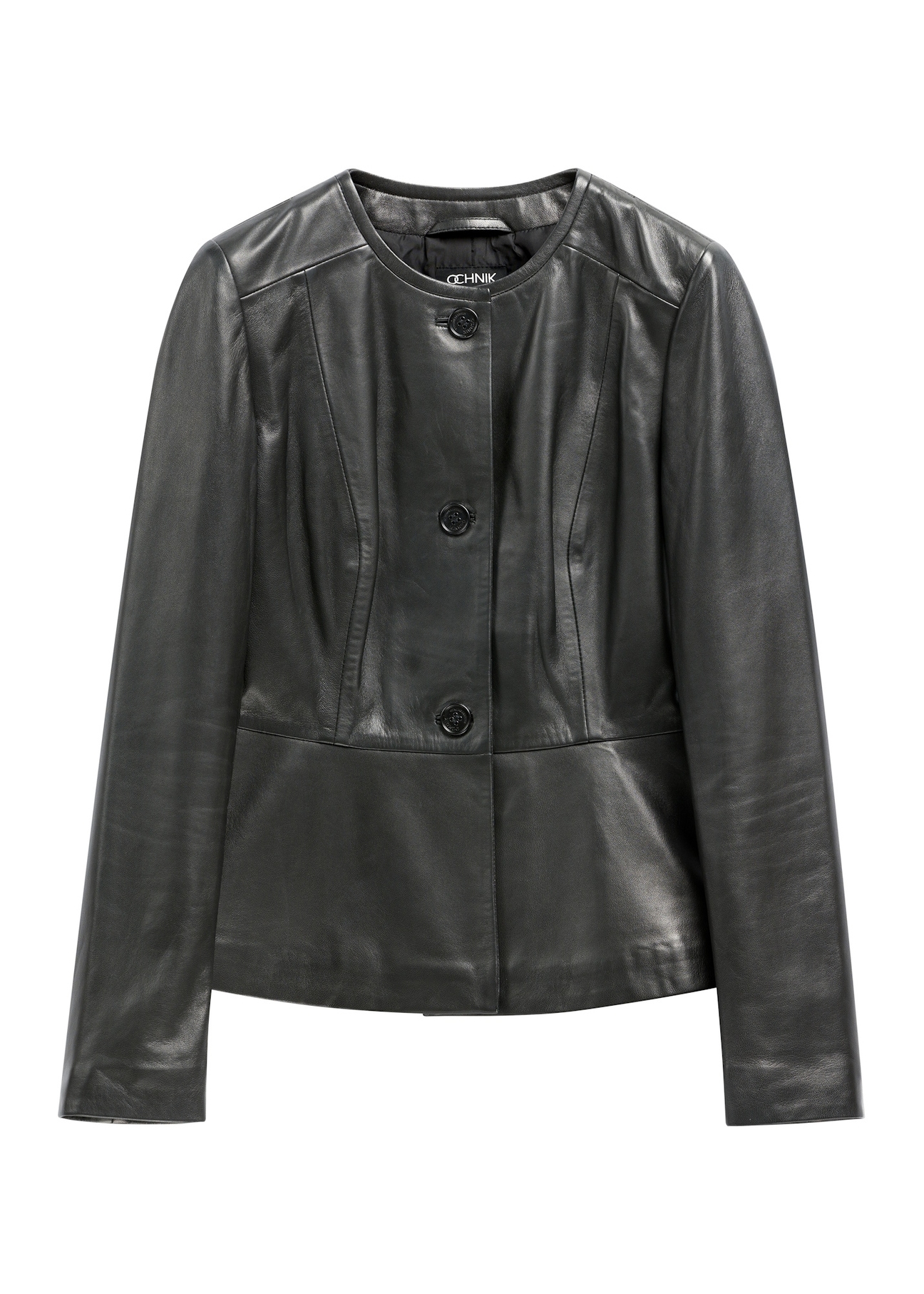 Black short women's leather jacket KURDS-0642-99(Z26) - front product view, on white background.