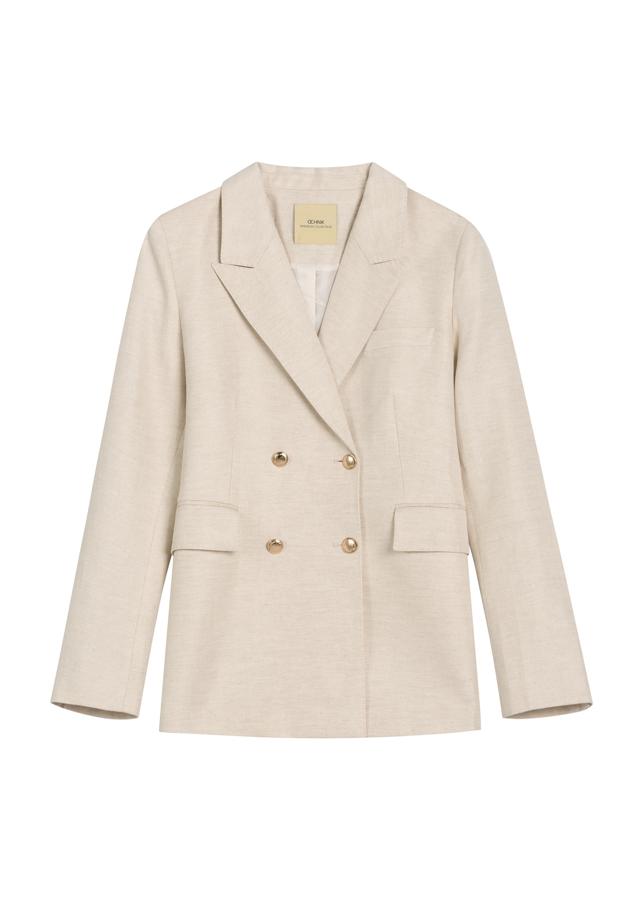 Light beige women's linen jacket ZAKDT-0049-1A(W26), front product view, on white background.