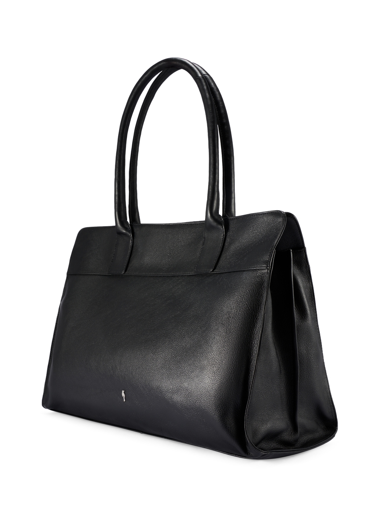Black large leather shopper bag TORES-1237-99(W26), diagonal product view on white background.