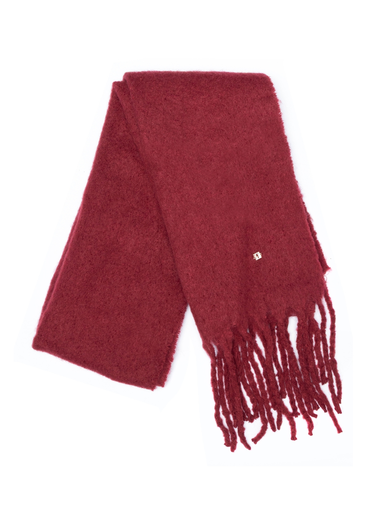 Red women's wool blend scarf SZADT-0204-42(Z25), folded product view on white background.