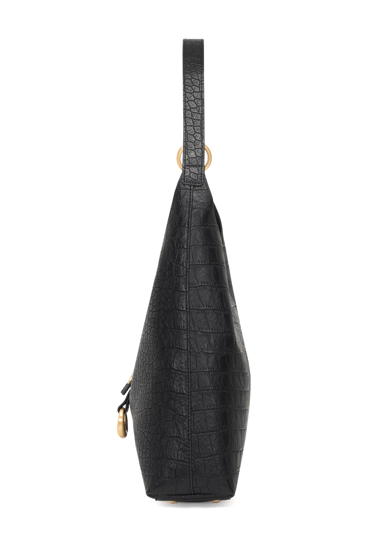 Black women's handbag with croco motif TOREC-1170-9G(W26), side view of the product on a white background.