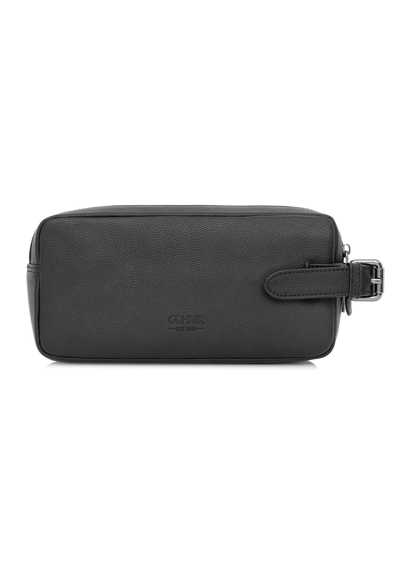 Black leather men's cosmetic bag TORMS-0412R-9I(W26), front product view on white background.