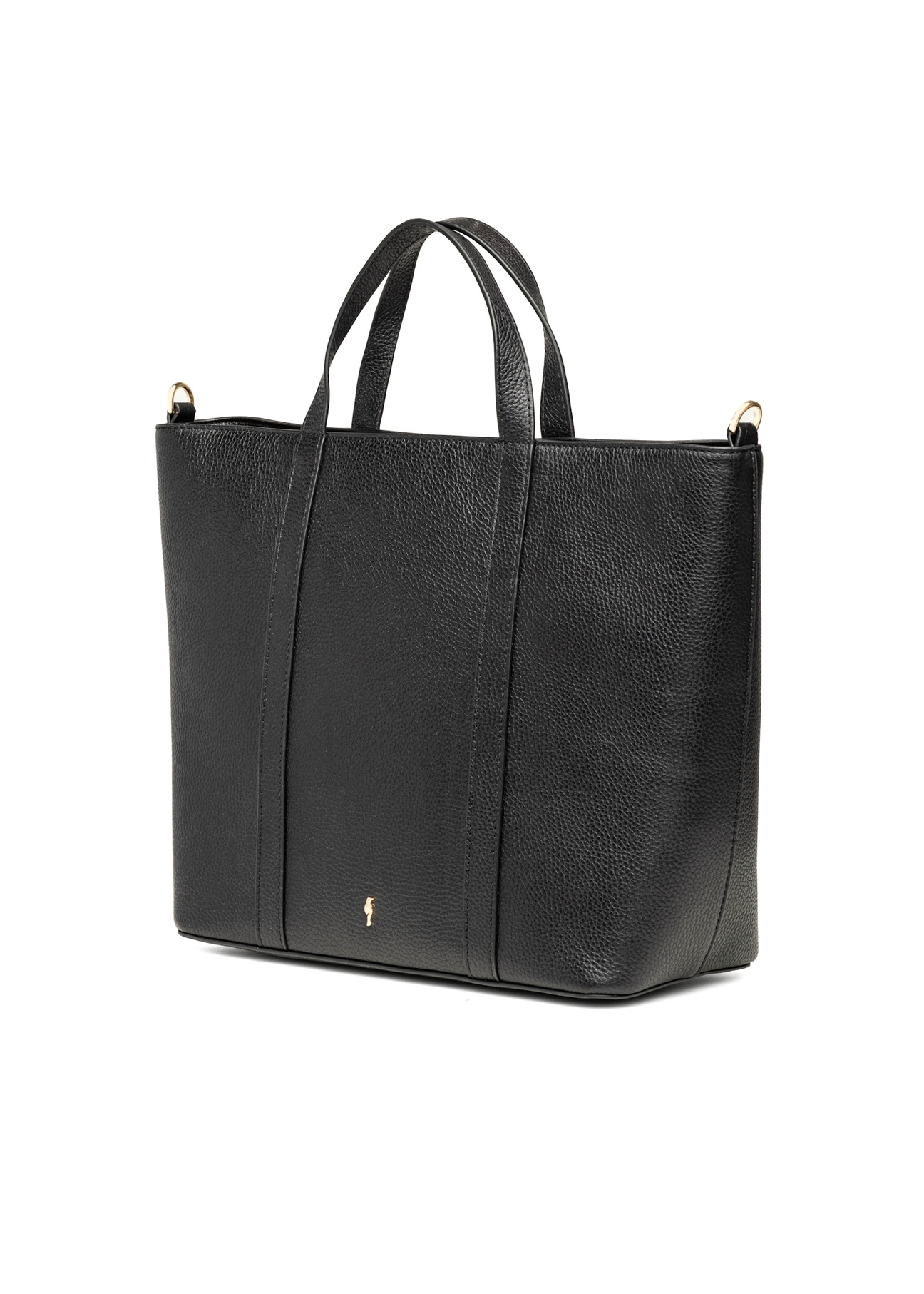 Black leather shopper bag TORES-1272-9I(W26), diagonal product view on white background.