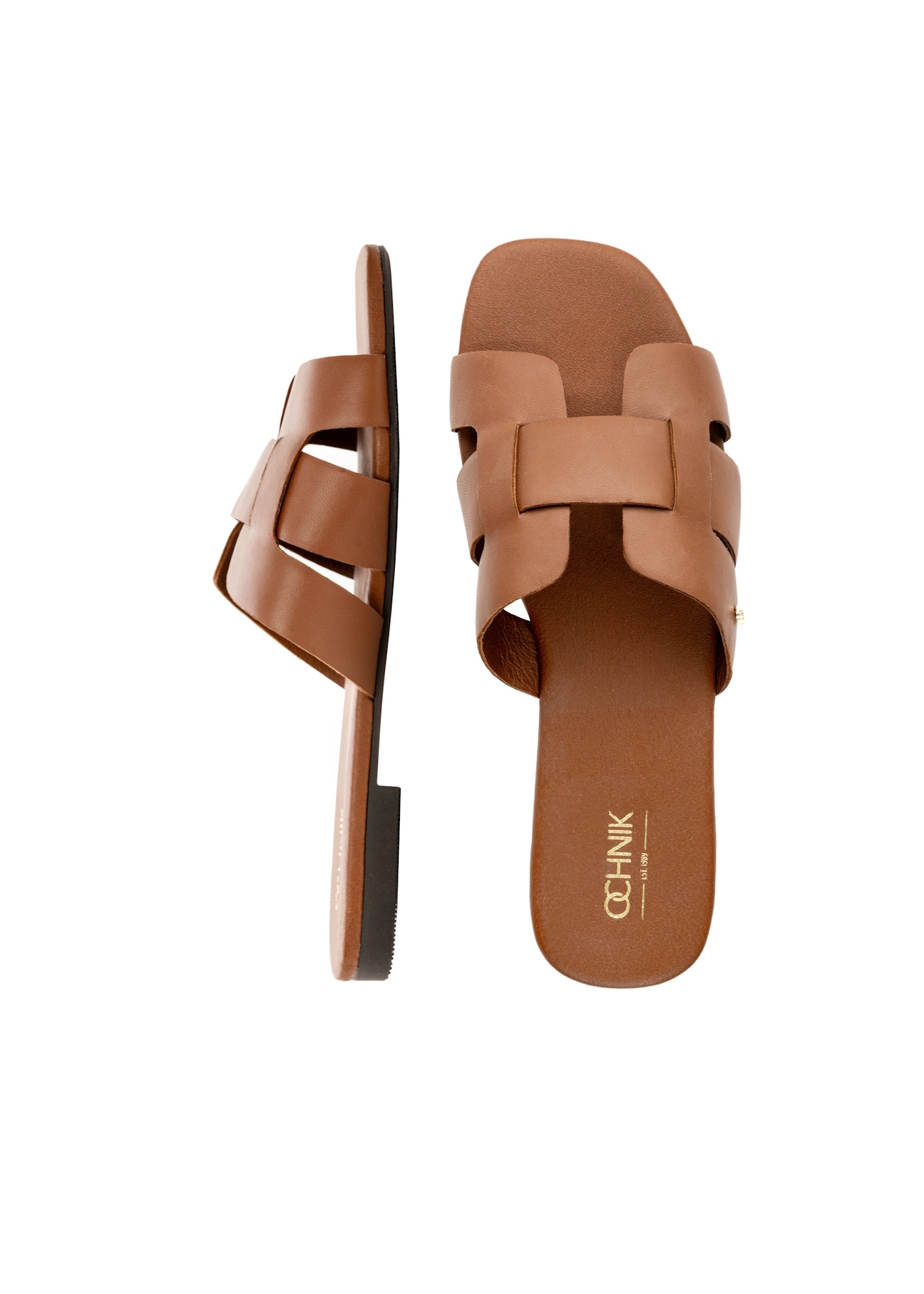 Camel women's braided flip-flops BUTYD-0904D-1D(W26), top view of the product on a white background.