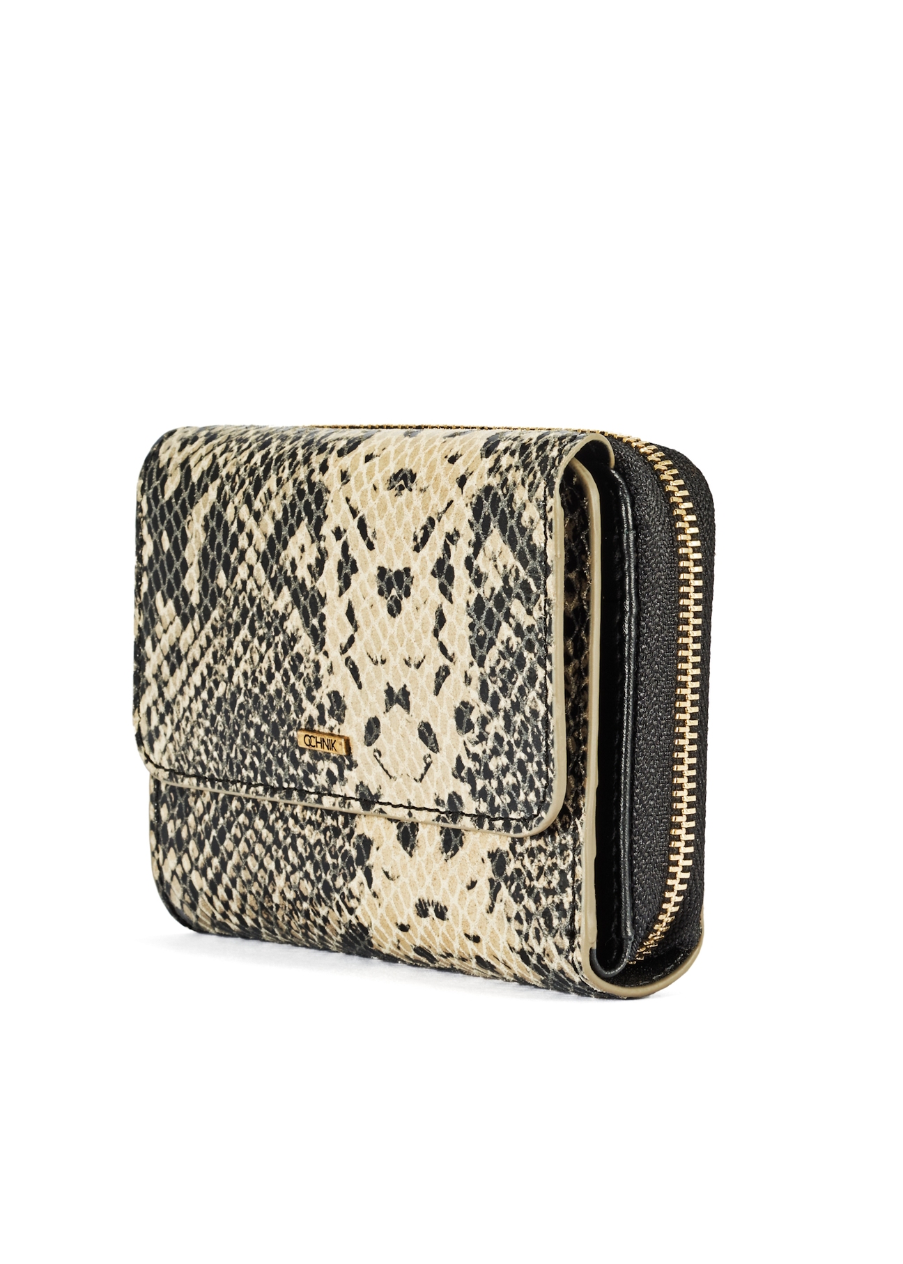 Small leather animal print wallet PORES-0949-81(W25) - diagonal view of the product on a white background.