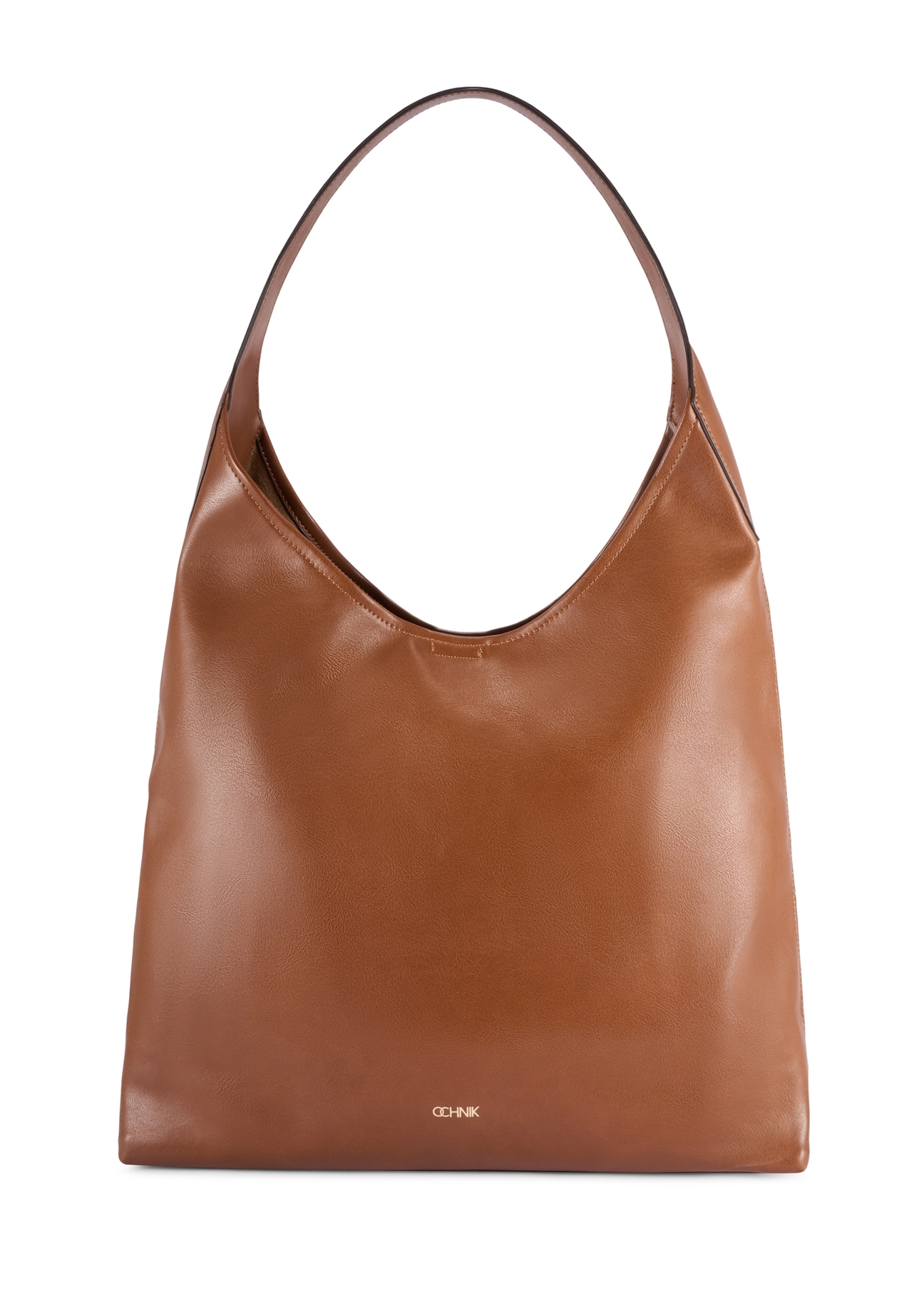Large women's handbag in cognac color TOREC-1199-1F(W26), front product view on white background.