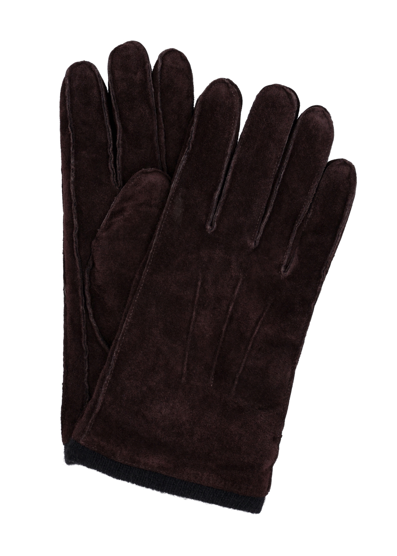 Brown suede men's gloves REKMS-0093-1I(Z26) - product view from above, on a white background.