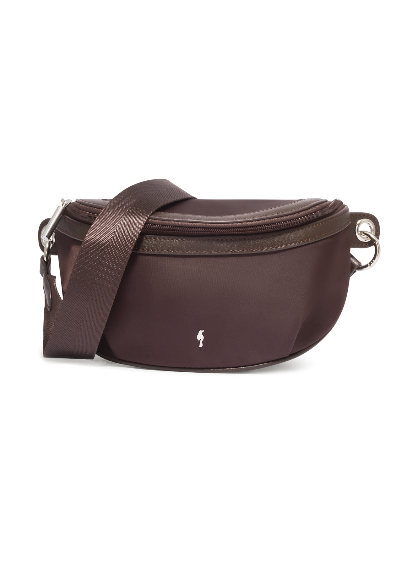 Dark brown fabric women's waist bag TOREN-0356-1I(Z26), front view of the product on a white background.