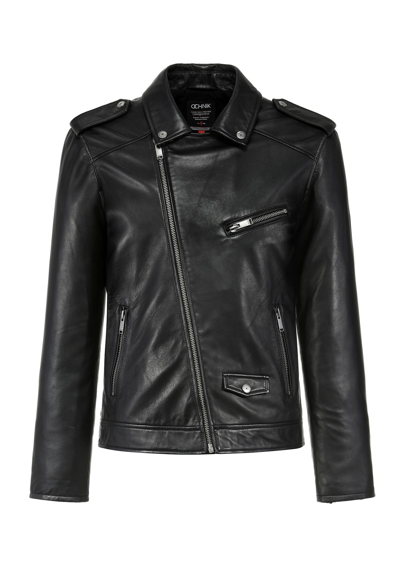 Men's genuine leather biker jacket KURMS-0292-99(KS), front product view on white background.