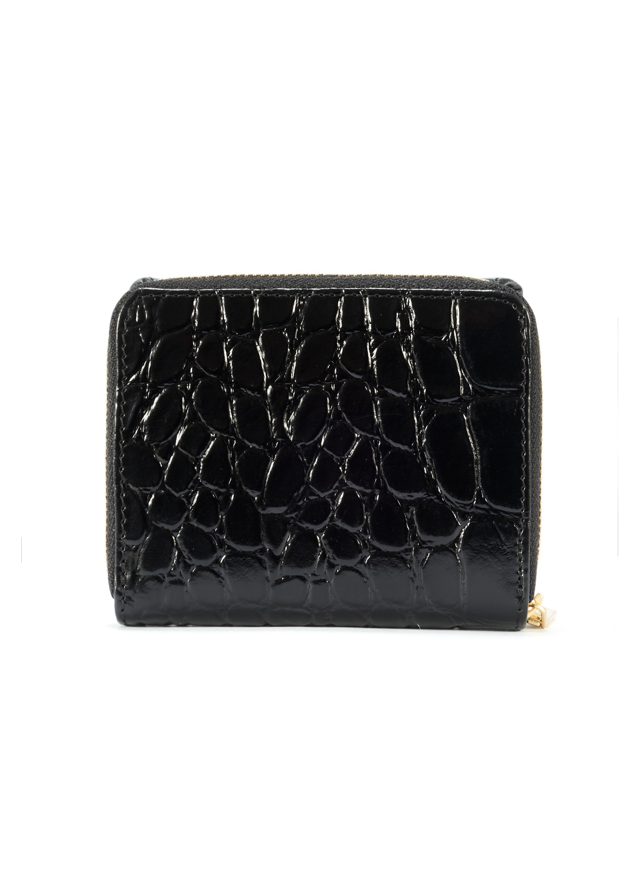 Small leather black women's croco wallet PORES-0957-99(W25), back view of the product on a white background.