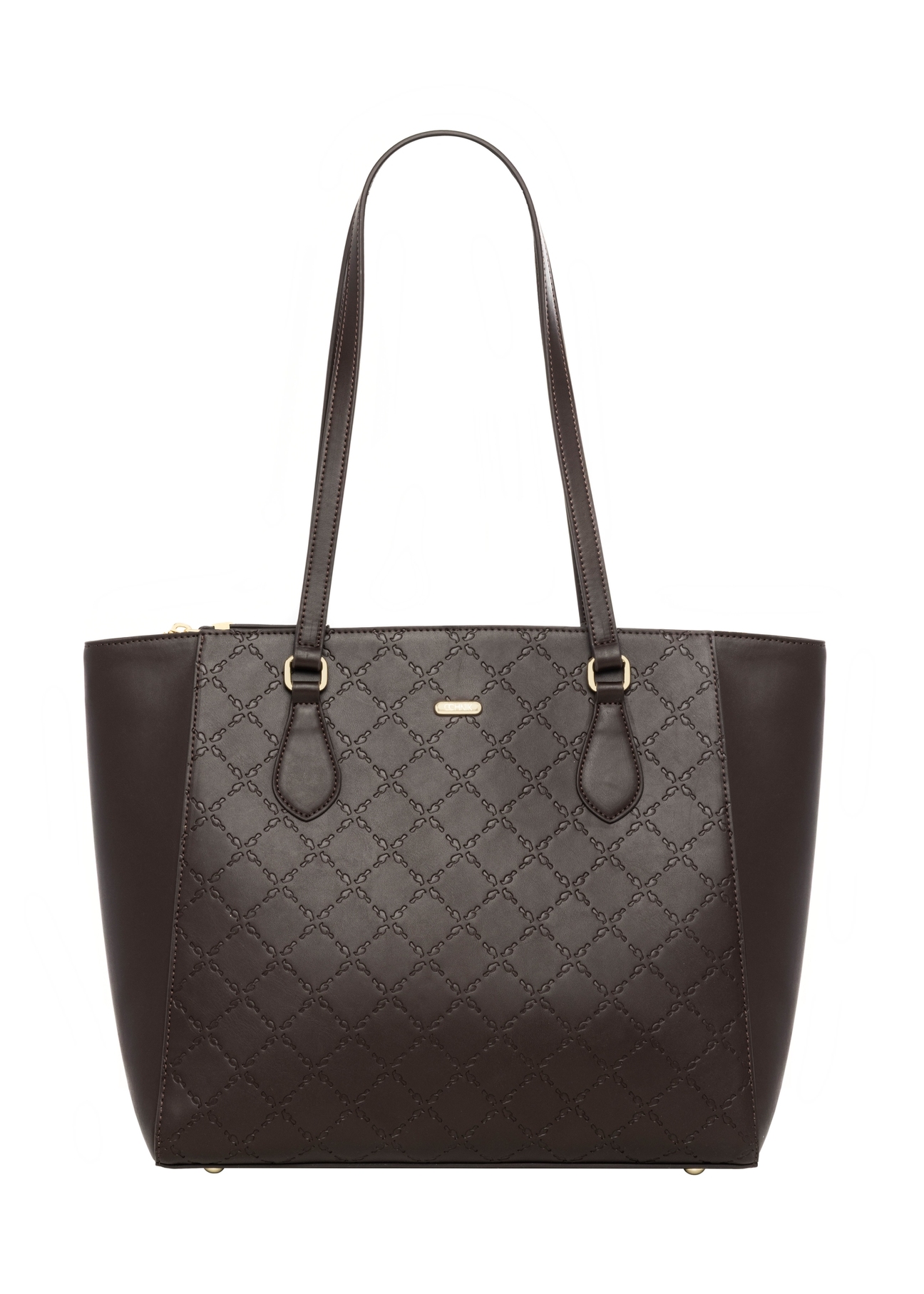 Brown women's shopper bag with monogram TOREC-1291-1I(Z26), product view from the front on a white background.