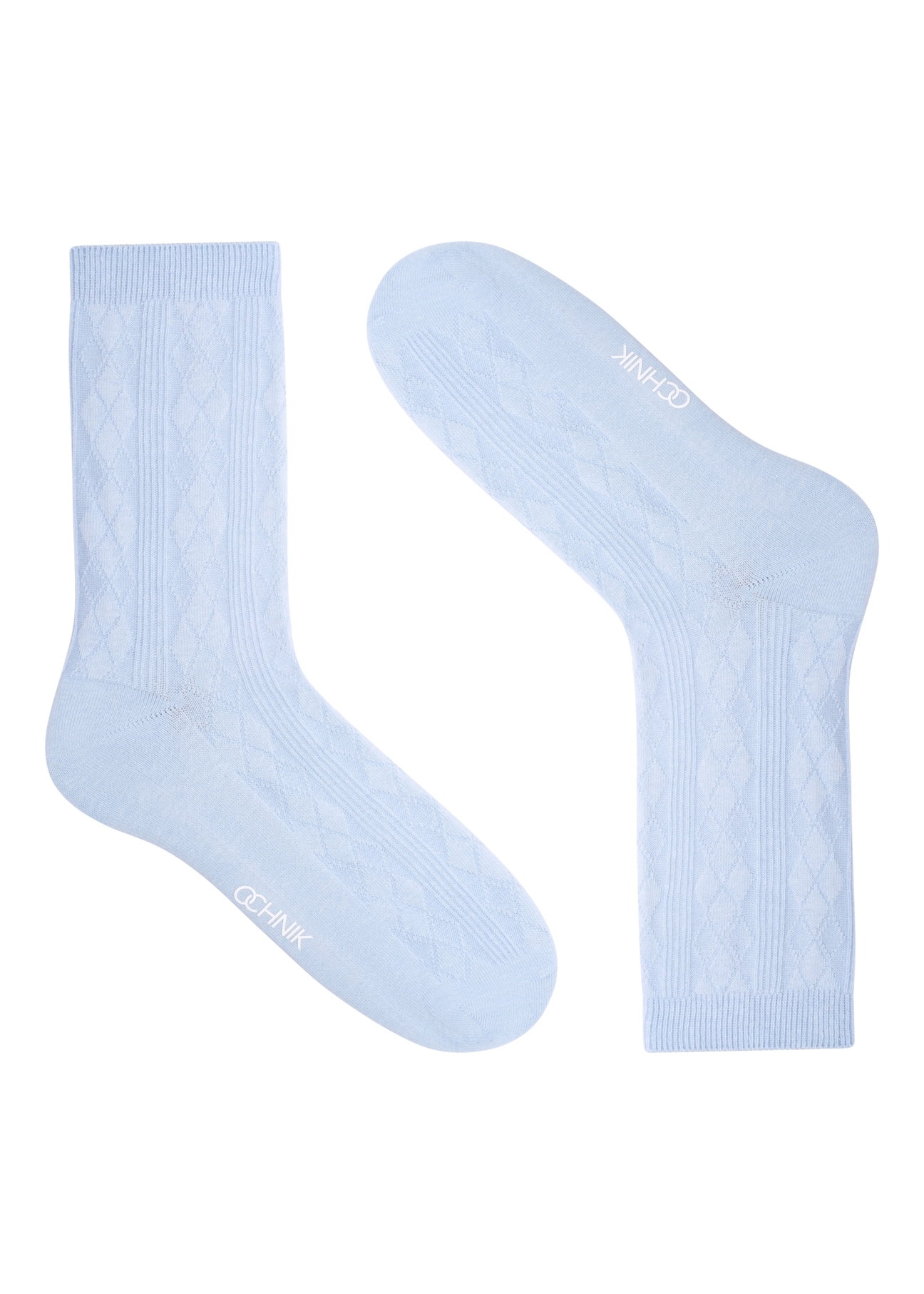 Set of women's long socks with an openwork pattern ZESDT-0049-00(Z26) - product view from above, on a white background.