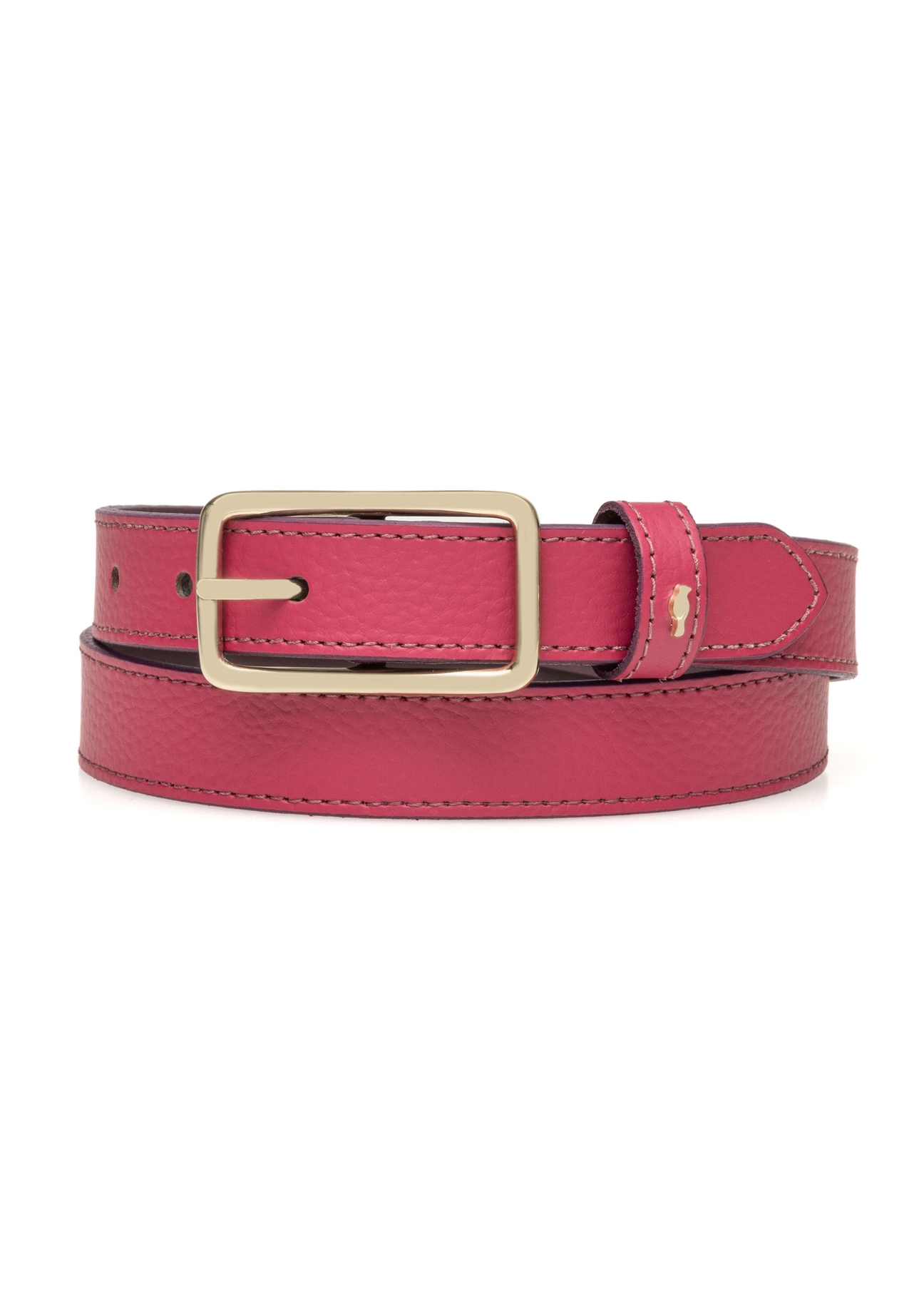 Women's fuchsia leather belt PASDS-0307-5E(W26), front product view on white background.