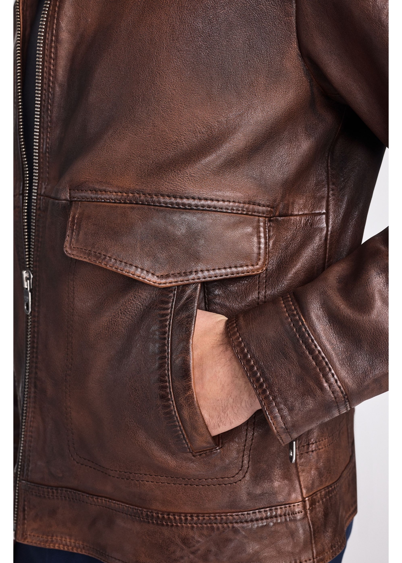Brown men's vintage leather jacket KURMS-0356-2623(W25)-04