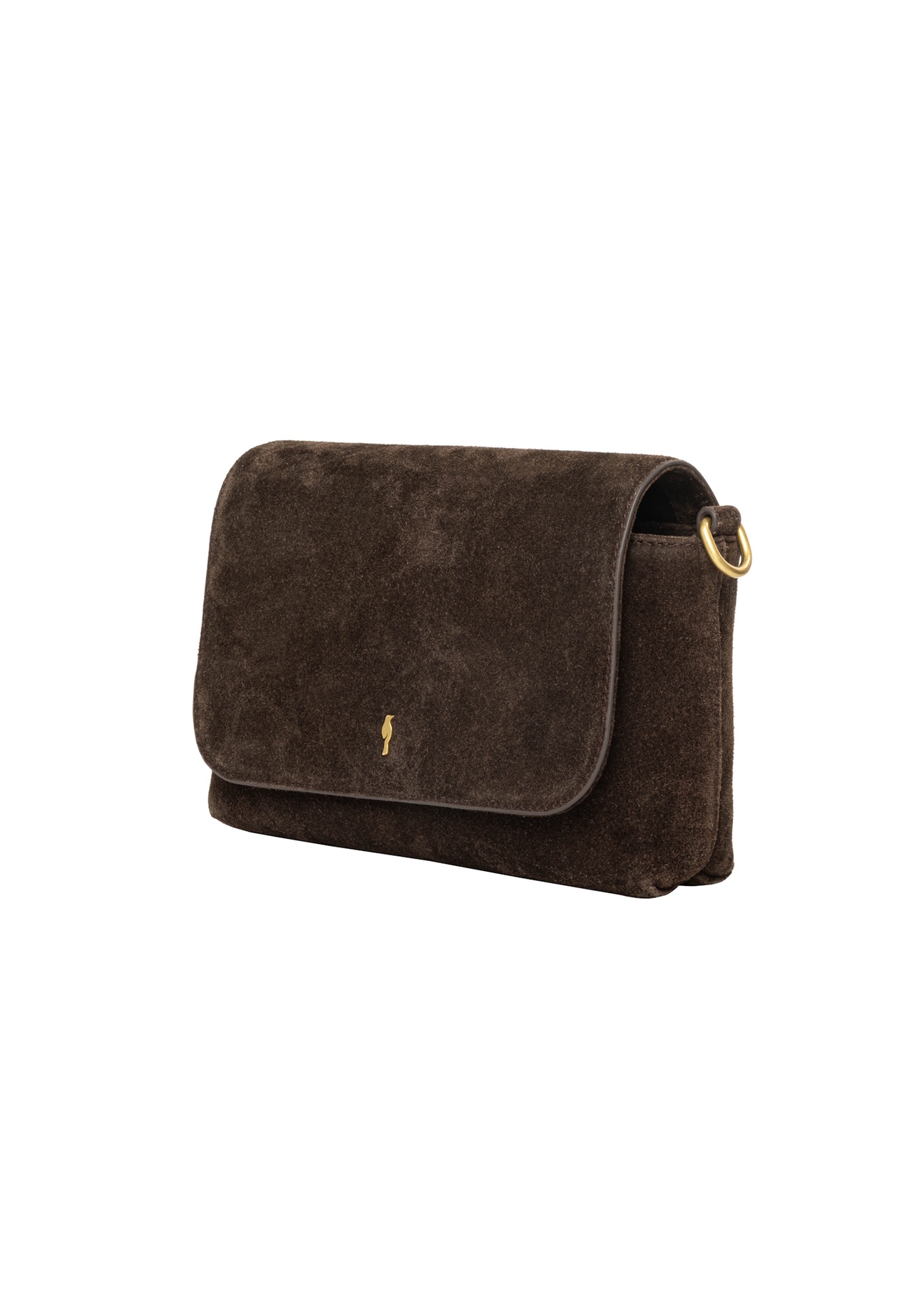 Women's suede messenger bag in brown color TORES-1388-1I(Z26), diagonal product view on a white background.