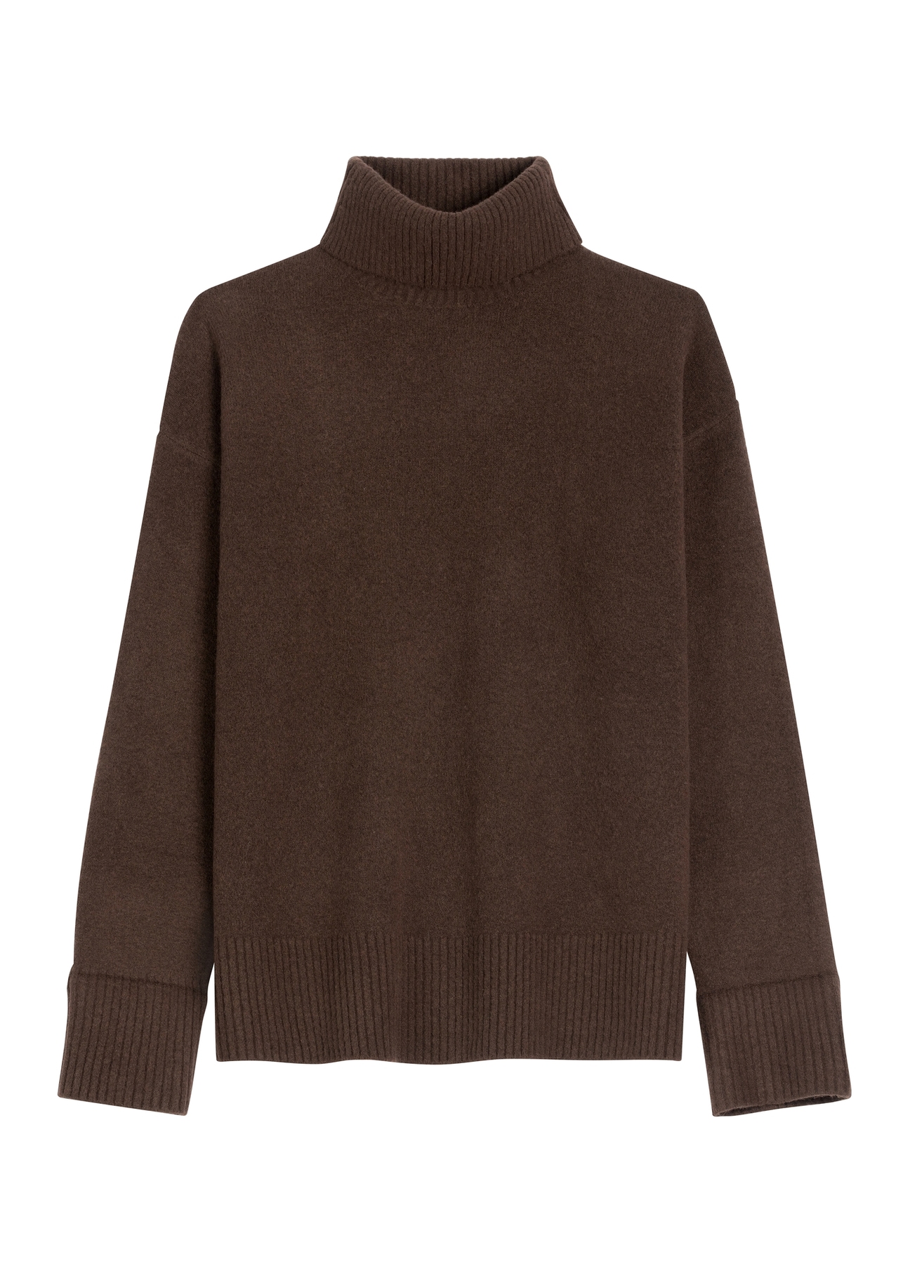 Women's dark brown wool blend turtleneck SWEDT-0249-1I(Z26), front product view on white background.