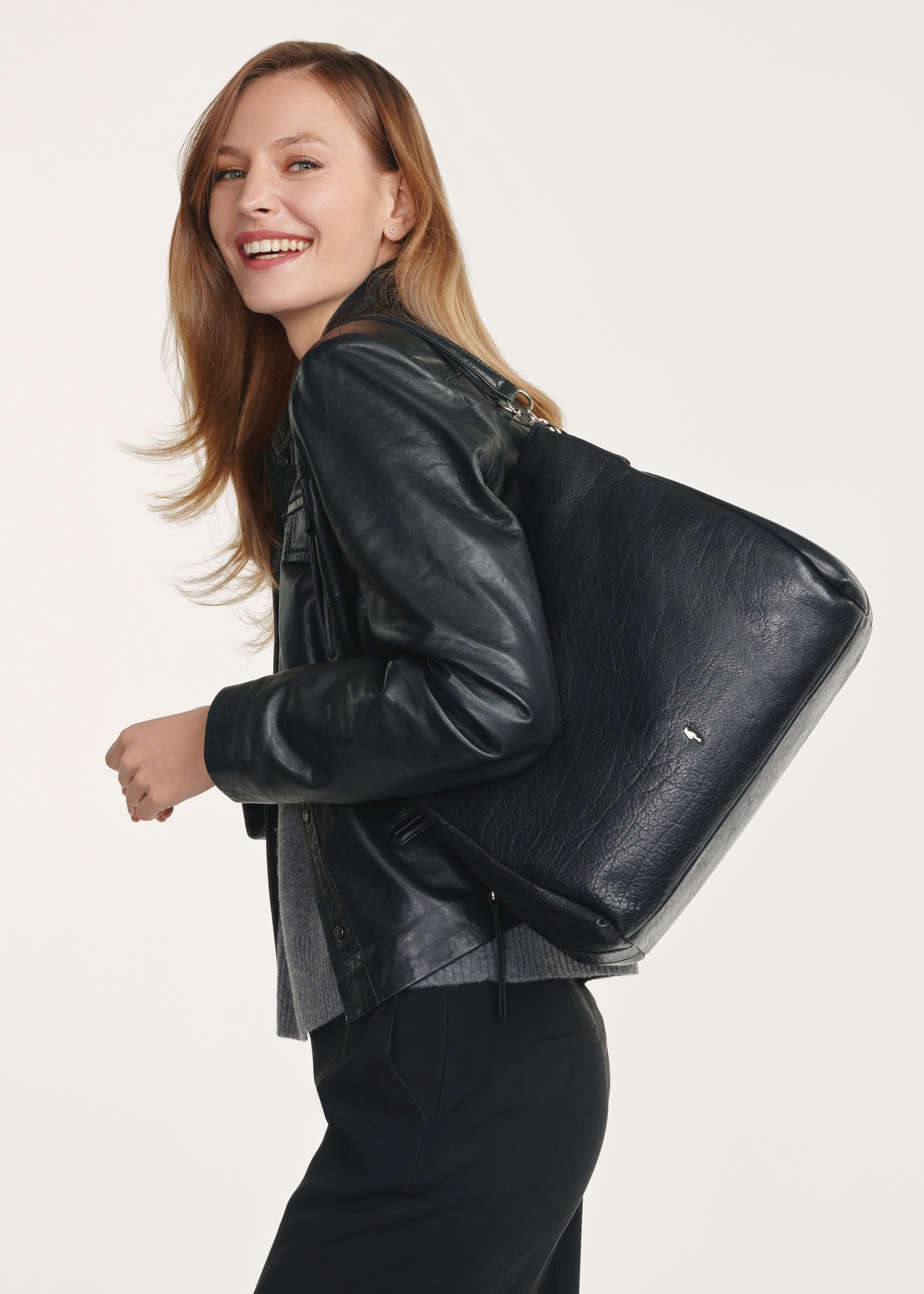 Black leather women's shopper bag TORES-0636D-99(Z25)