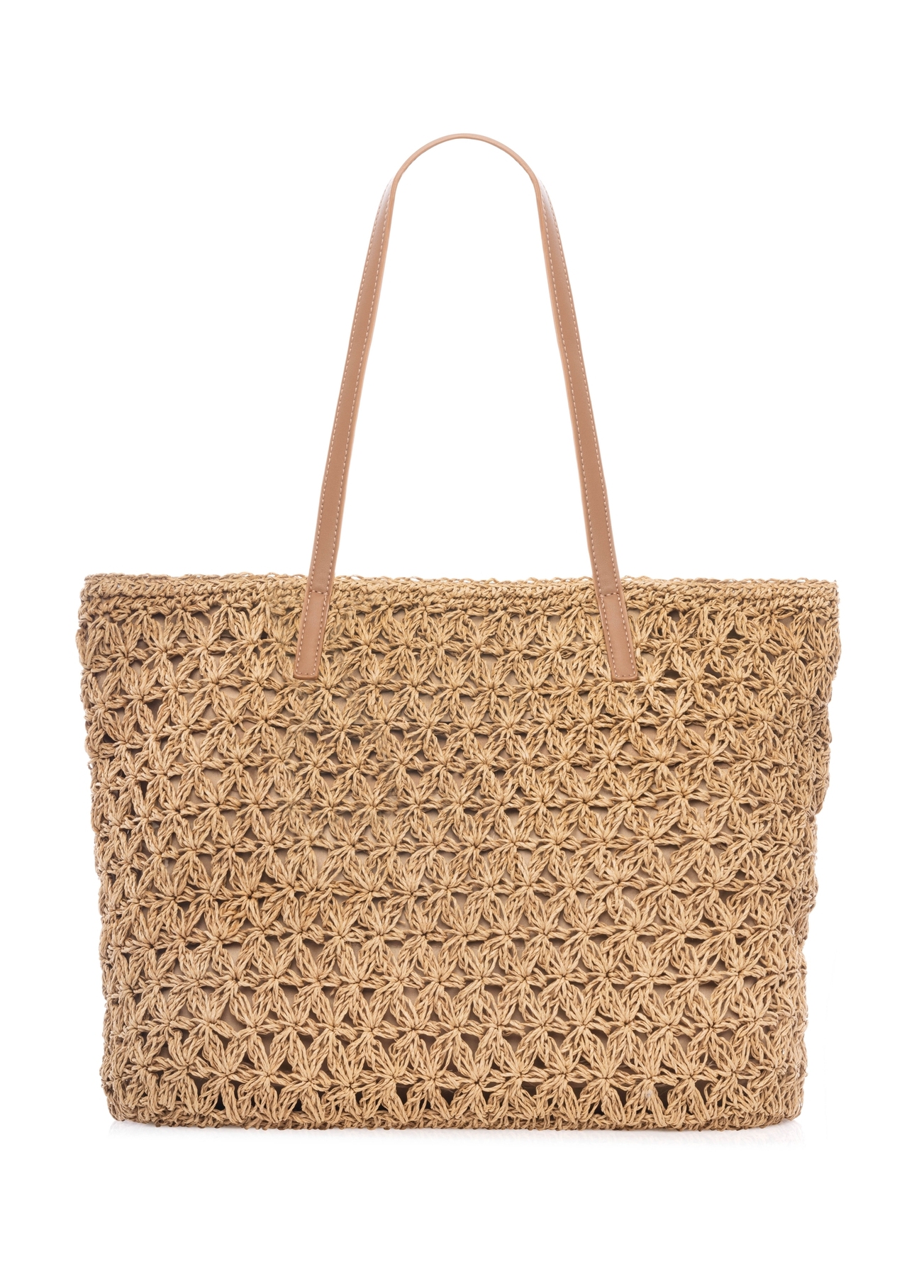 Straw shopper bag TOREC-1218-1E(W26) - product view from the back, on a white background.