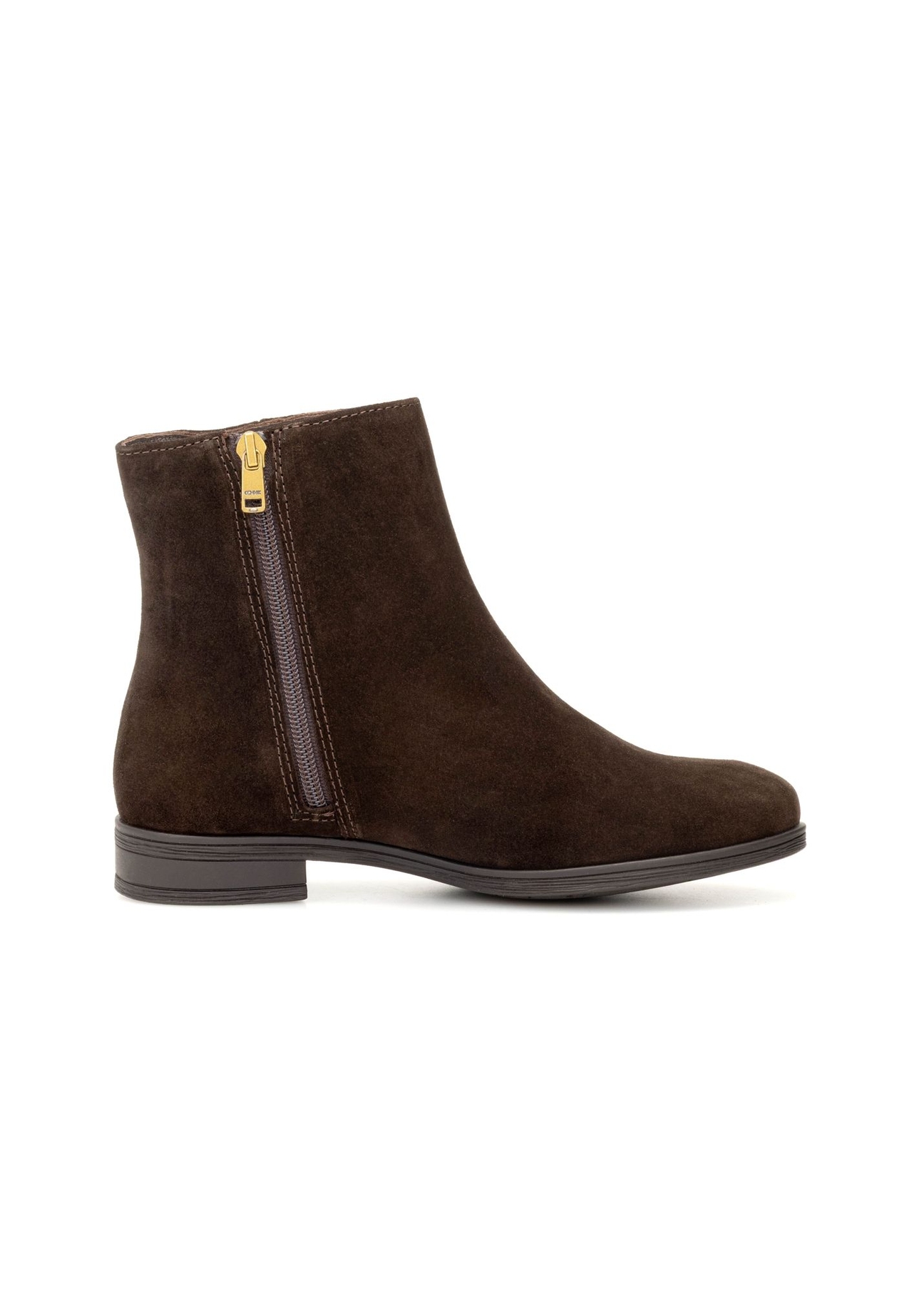 Dark brown suede women's ankle boots BUTYD-1193-1I(Z26), product view from the inside on a white background.