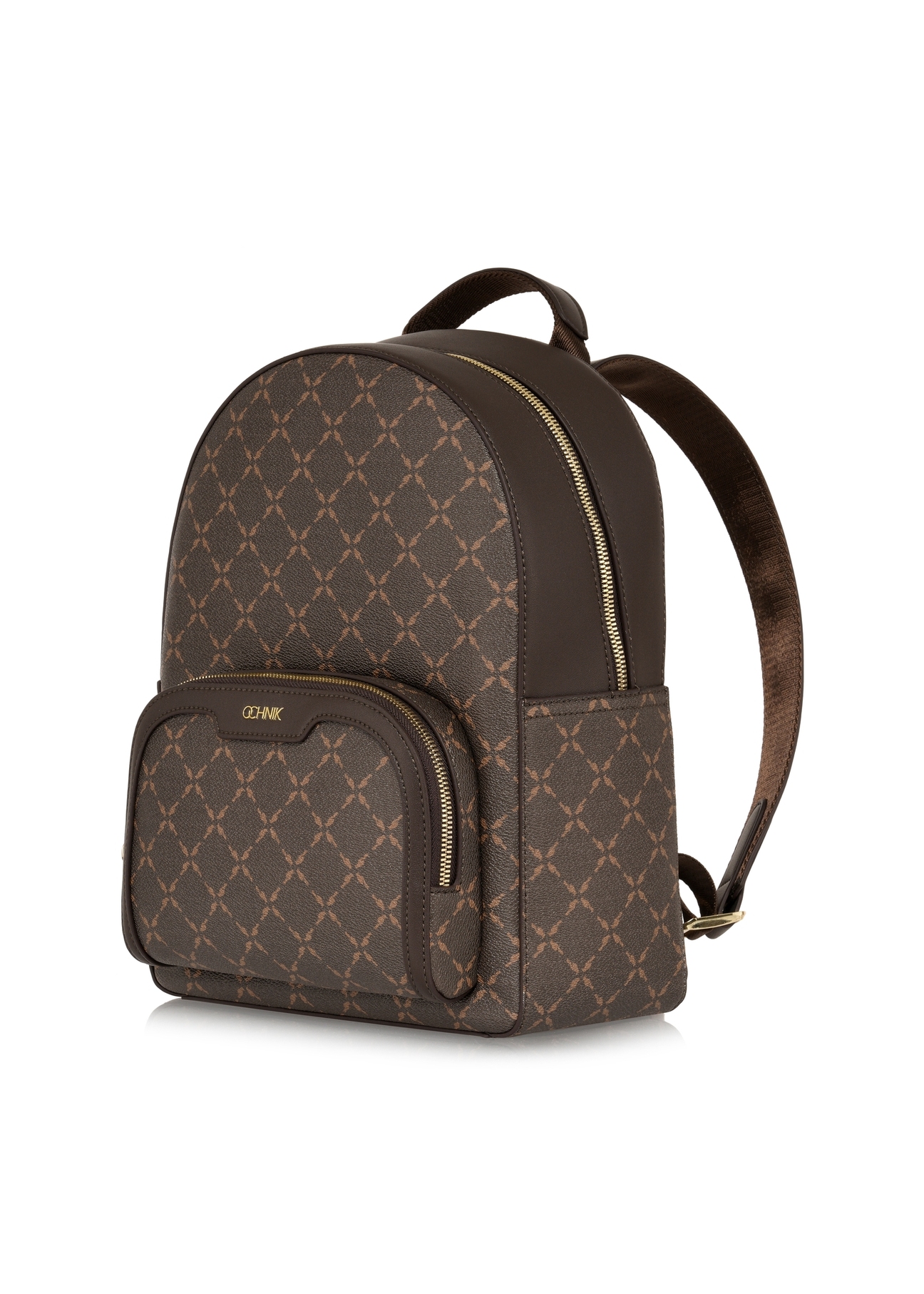 Women's backpack with monogram TOREC-0980A-89(Z25), diagonal product view on white background.