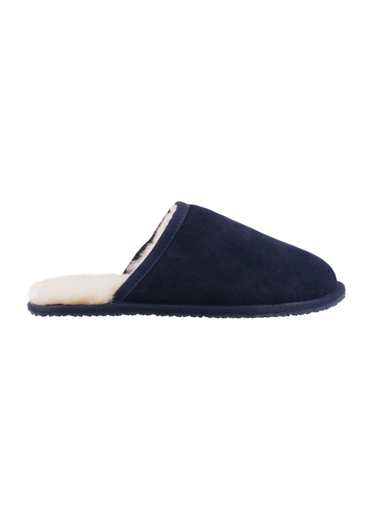 Men's dark navy suede slippers BUTYM-0551-7E(Z26), side view on a white background.