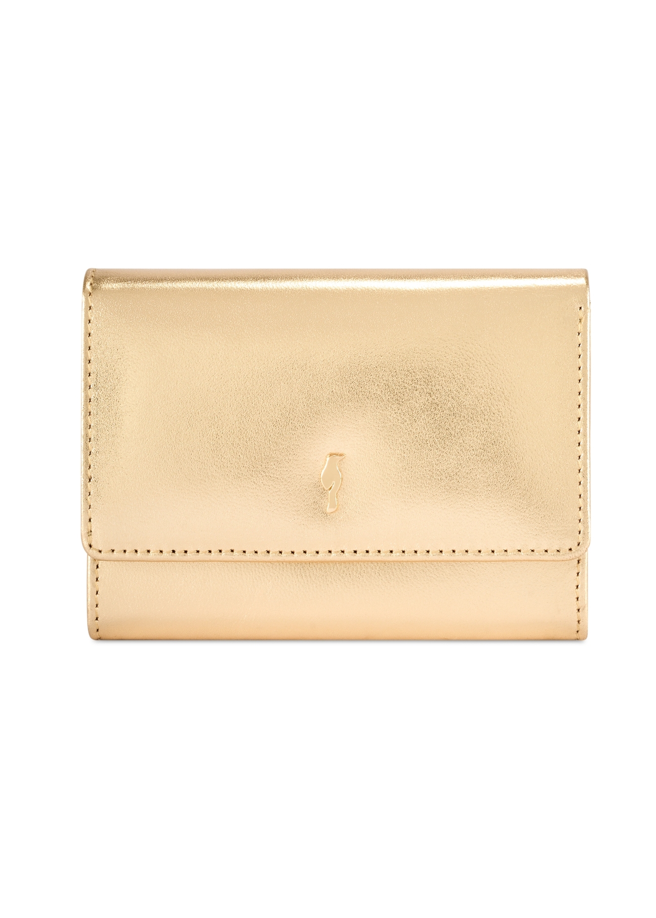 Women's gold leather wallet PORES-0959-2X(W26) - front product view, on white background.