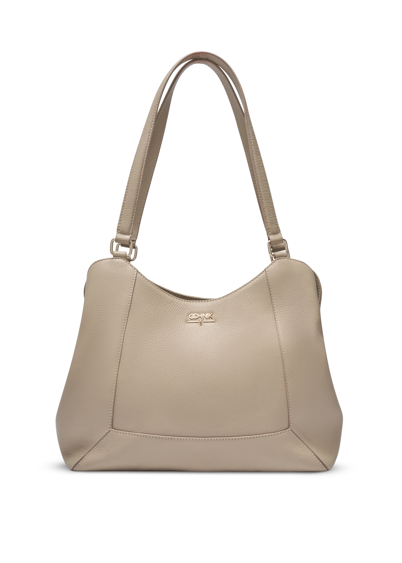 Beige leather women's shopper handbag TORES-1264-1B(W26), front product view on white background.