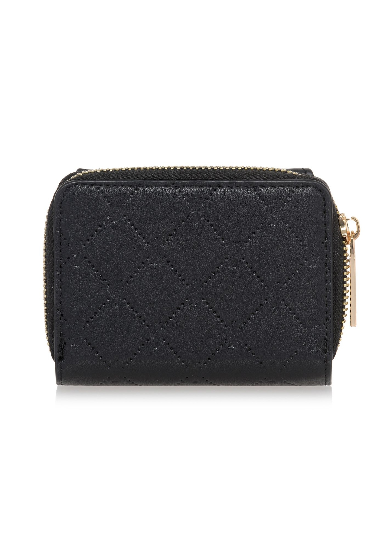 Small black women's wallet with monogram POREC-0349A-9P(Z26) back view of the product on a white background.