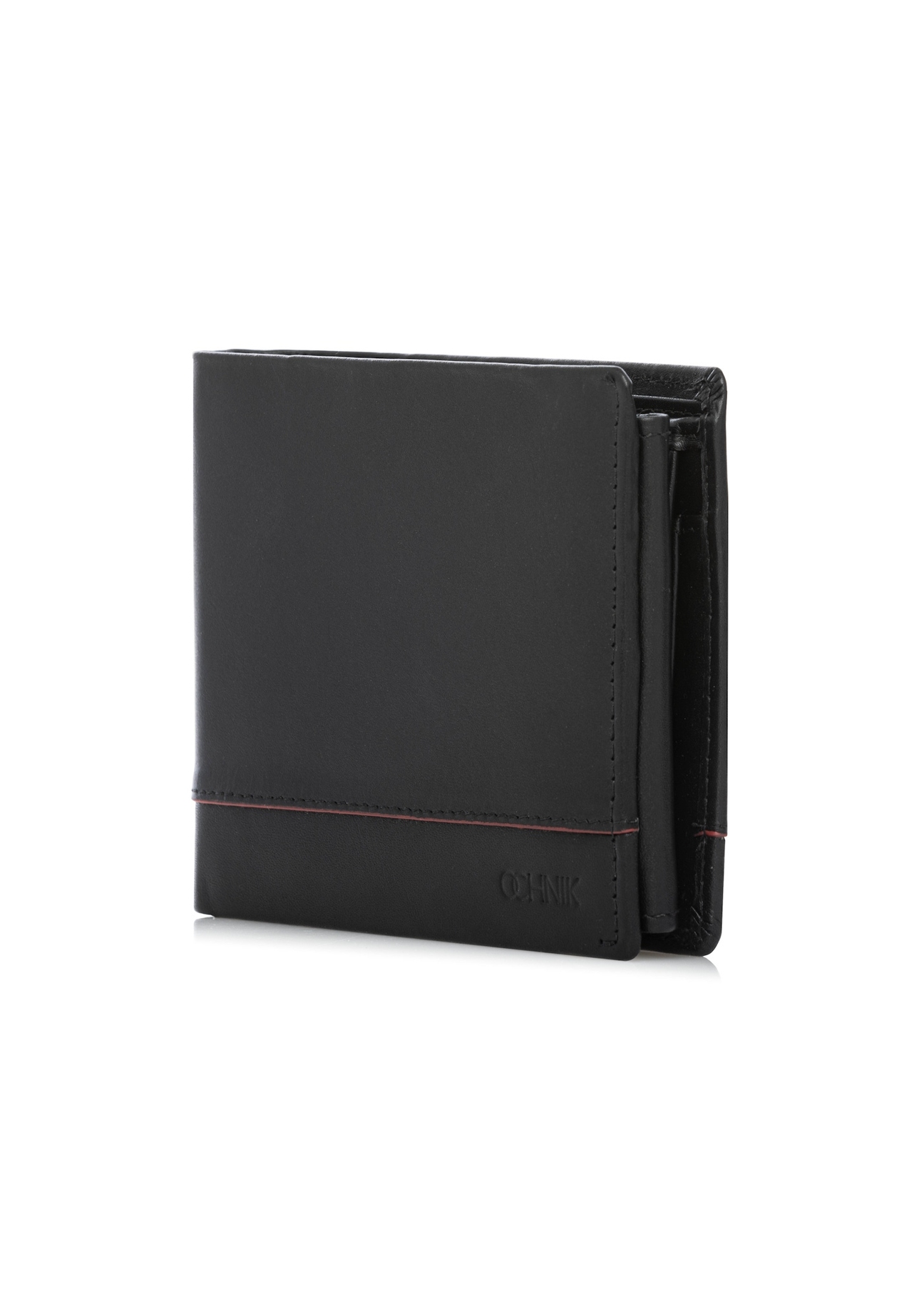 Black medium men's leather wallet PORMS-0697-9J(W26), diagonal product view on white background.