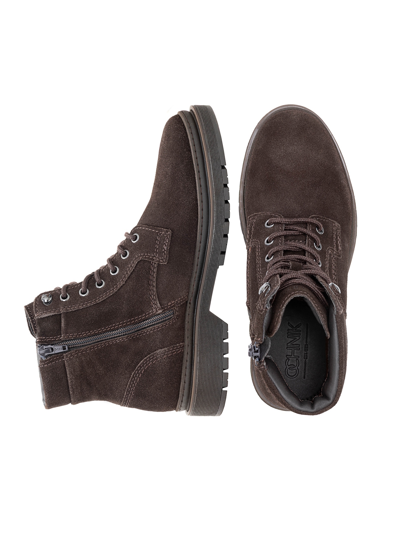 Brown suede men's ankle boots BUTYM-0515-89(Z25), product view from above on white background.