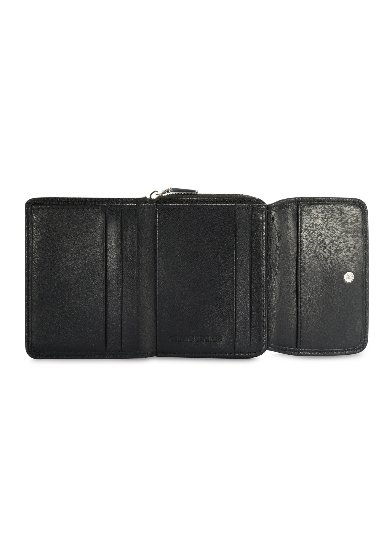 Black leather women's wallet PORES-0802 R-98(Z 25), product view from the inside on a white background.