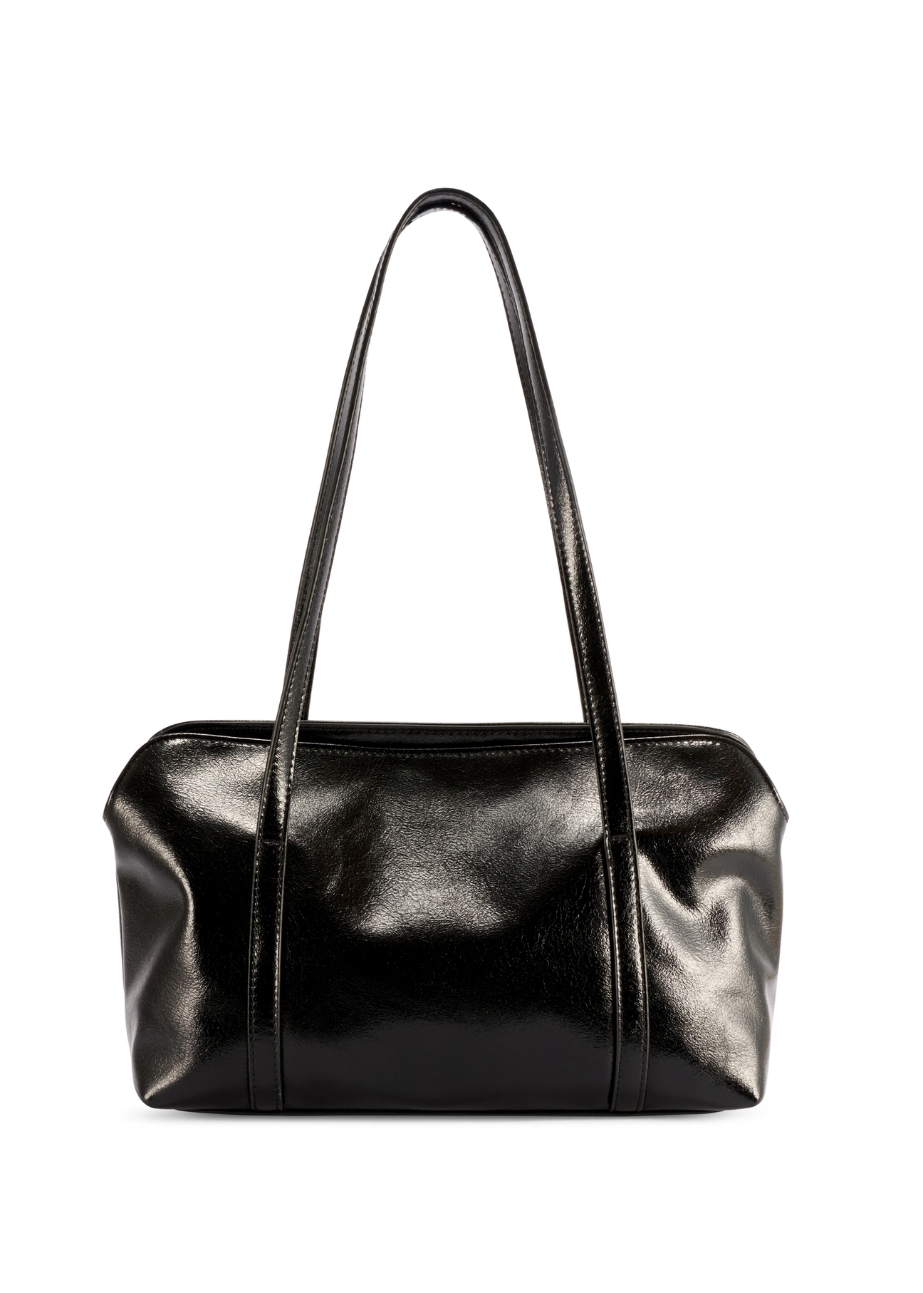 Black women's handbag with gloss TOREC-1205-9F(W26) - product view from the back, on a white background.