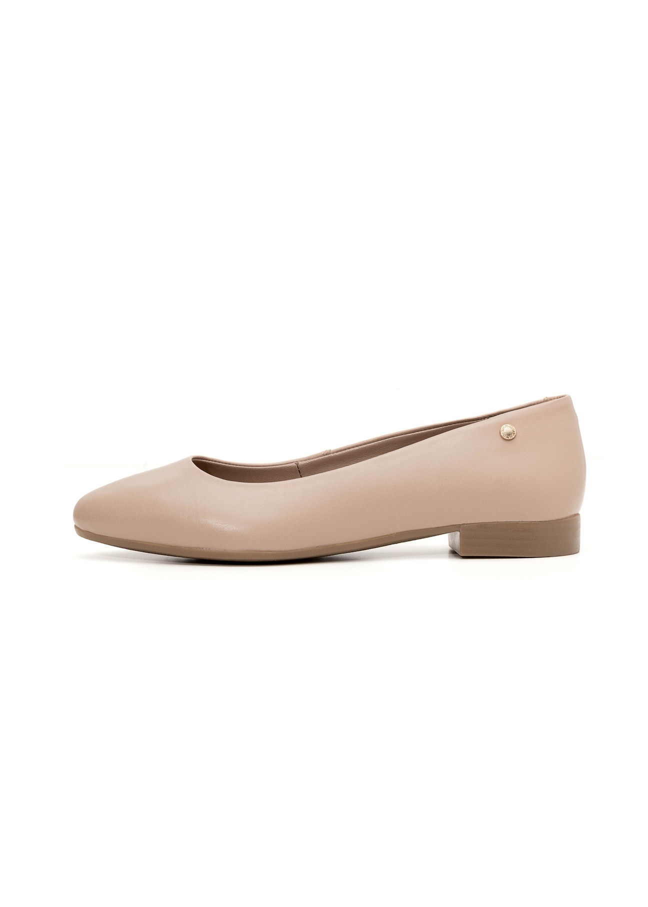 Women's dark beige leather ballet flats BUTYD-1049A-82(Z25), side product view on white background.